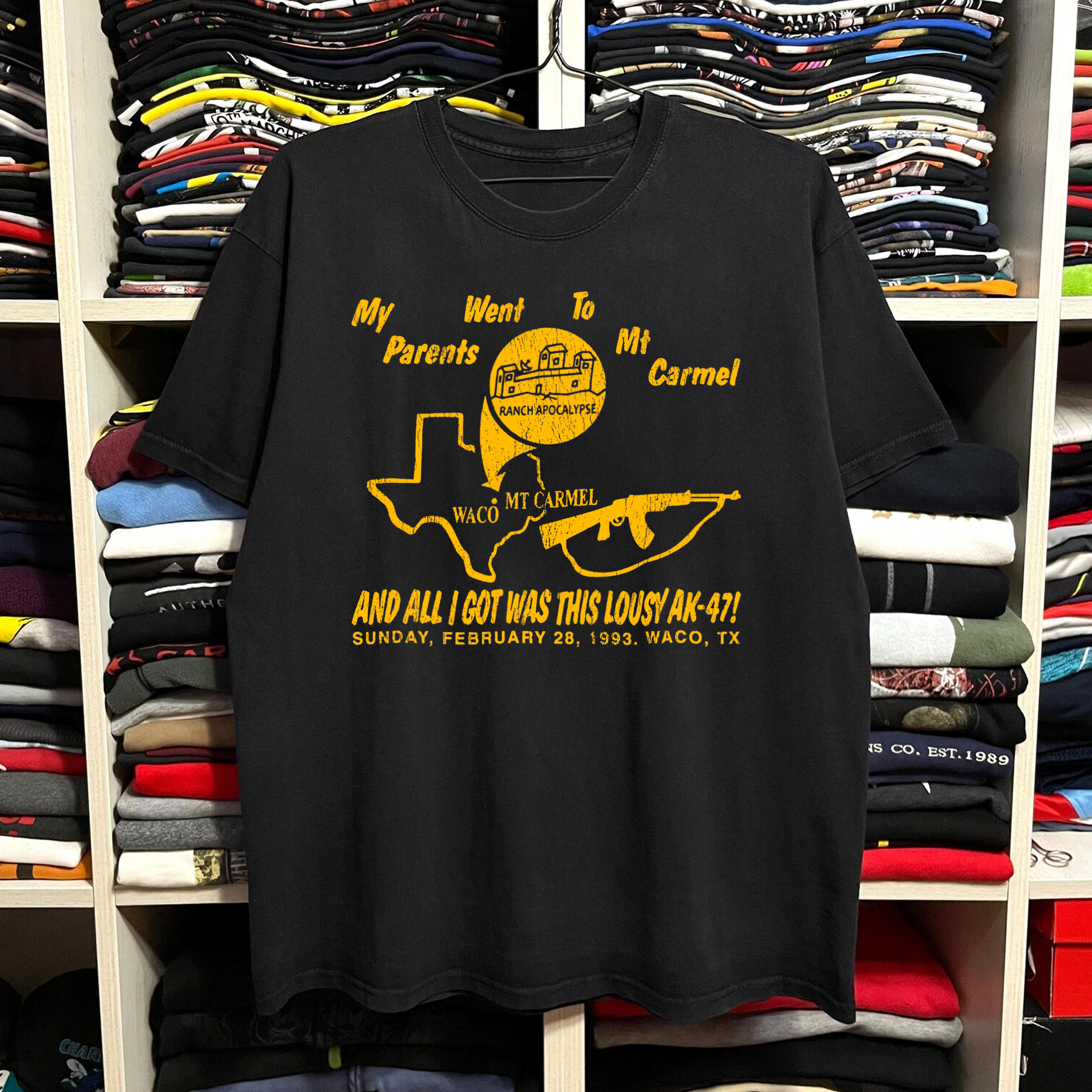 Waco TX AK Washed Black Tee – Strike Anywhere Vintage