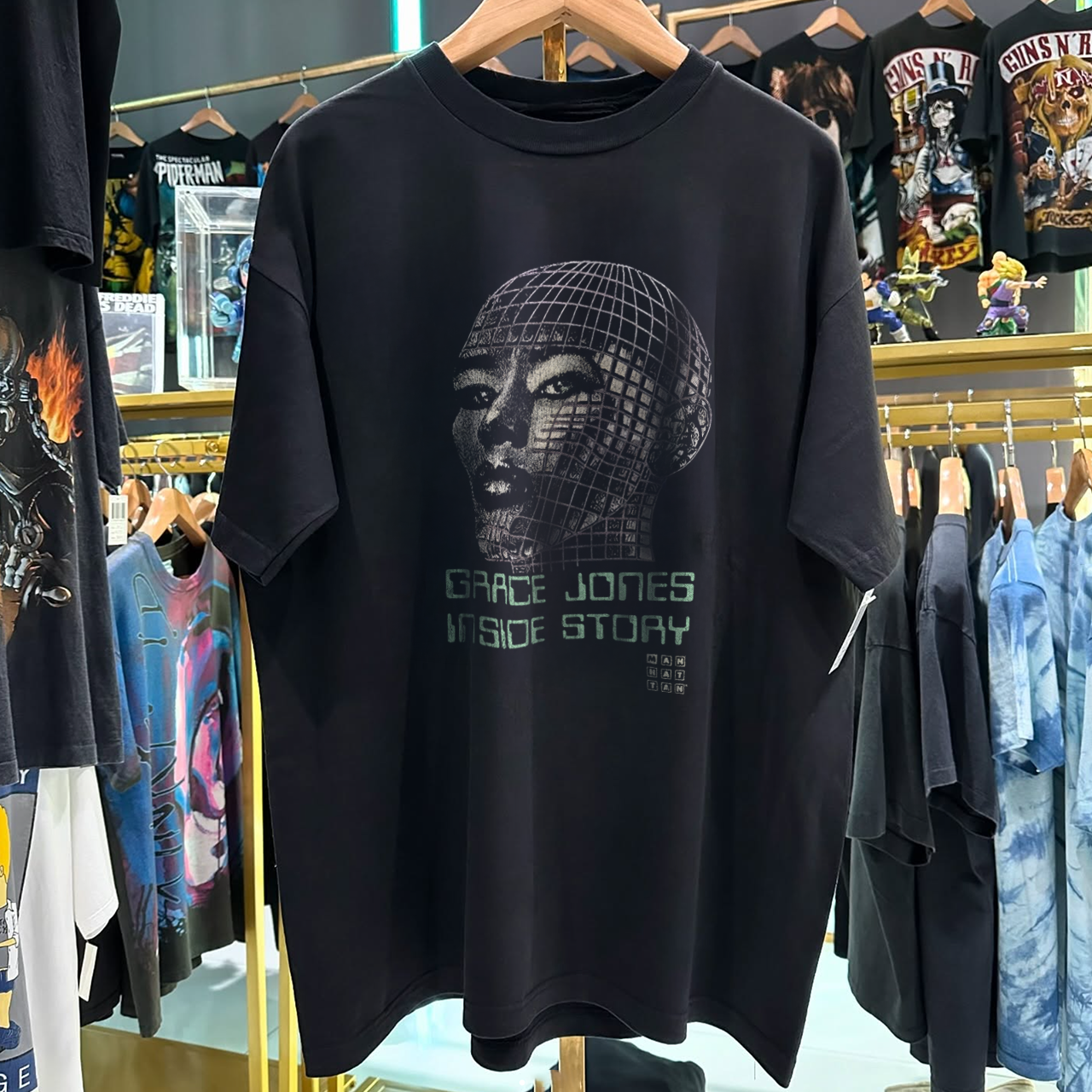 1986 GRACE JONES 'INSIDE STORY' RARE WASHED BLACK T-SHIRT