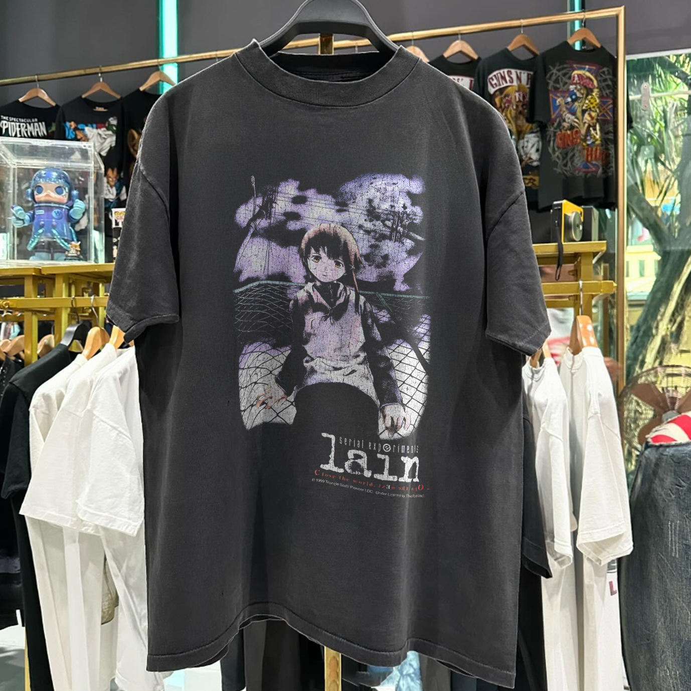 に*ฅ様 Vintage lain shirt 1999 SERIAL EXPERIMENTS 'LAIN' RARE WASHED BLACK T-SHIRT