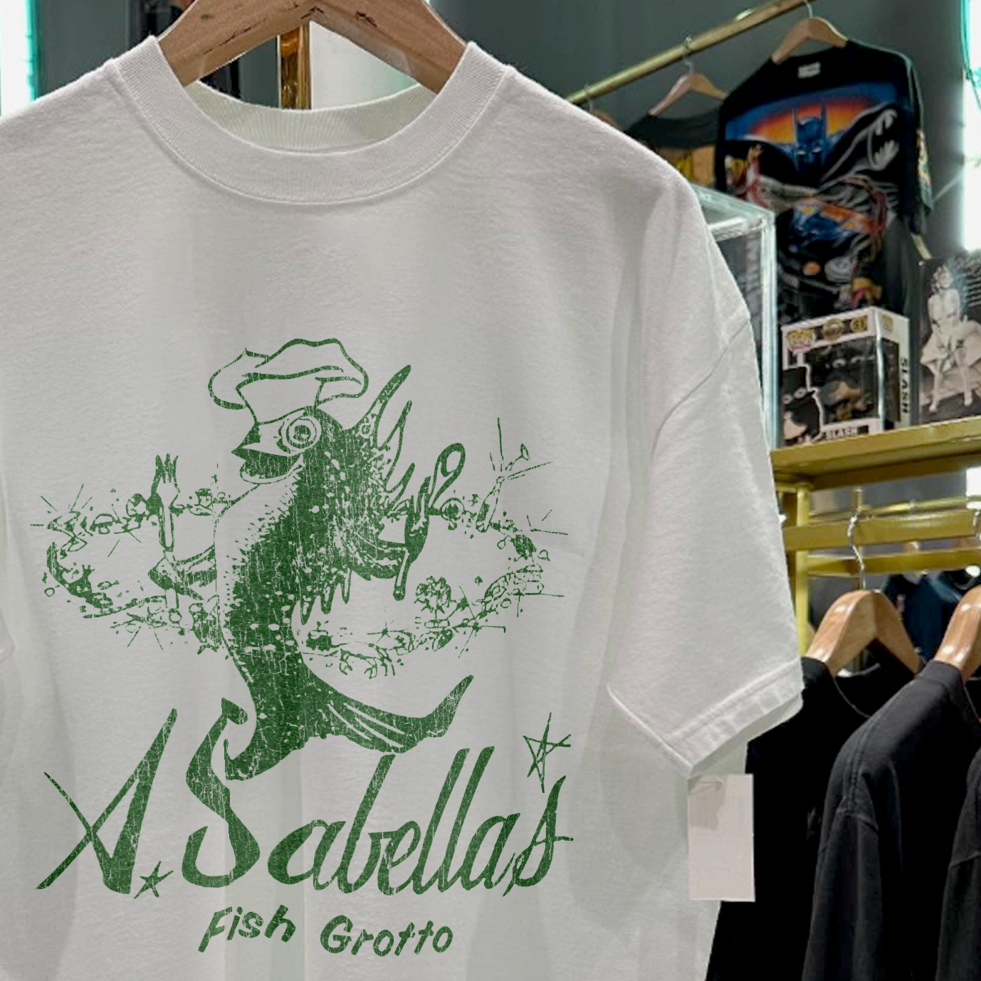 A. SABELLAS FISH GROTTO 'SAN FRAN' RARE WASHED WHITE T-SHIRT