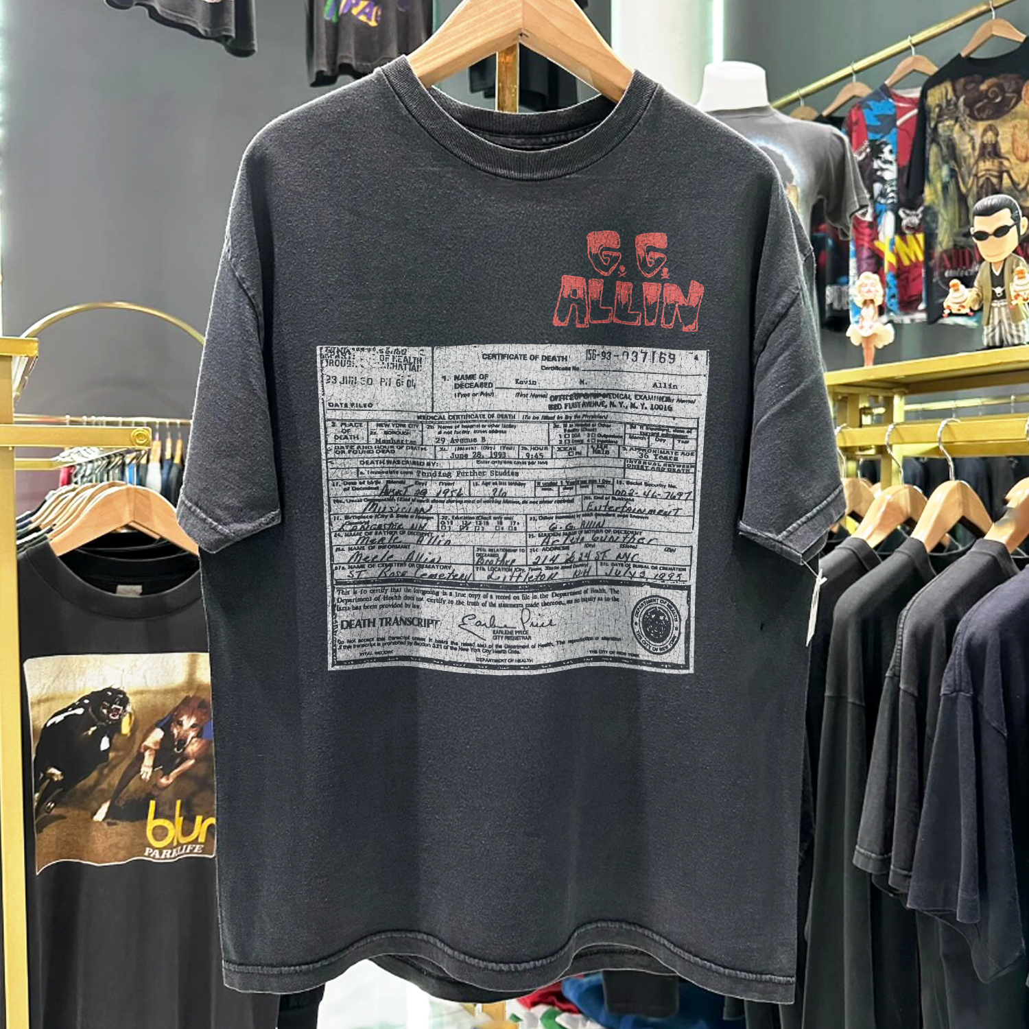 90s Gg Allin 'Death Transcript' Rare Washed Black T-Shirt – Strike
