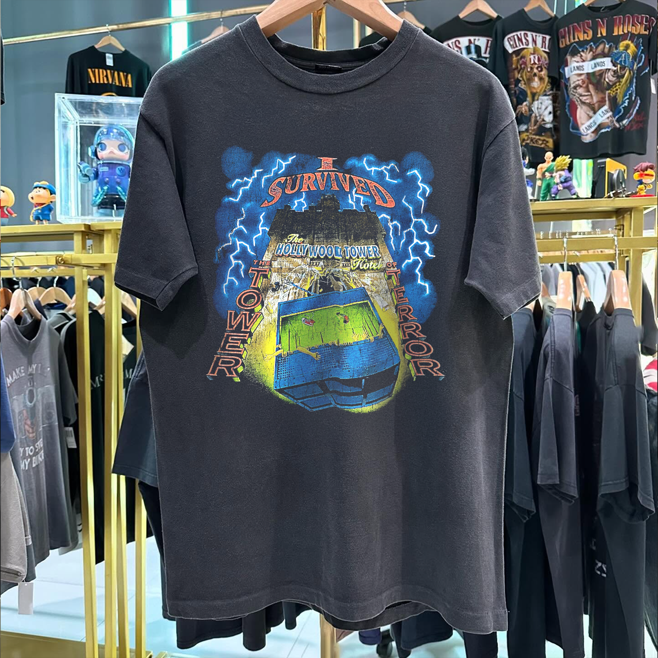 90s Tower Of Terror Hollywood Hotel Rare Washed Black T-Shirt 90s Tower Of Terror Hollywood Hotel Rare Washed Black T-Shirt