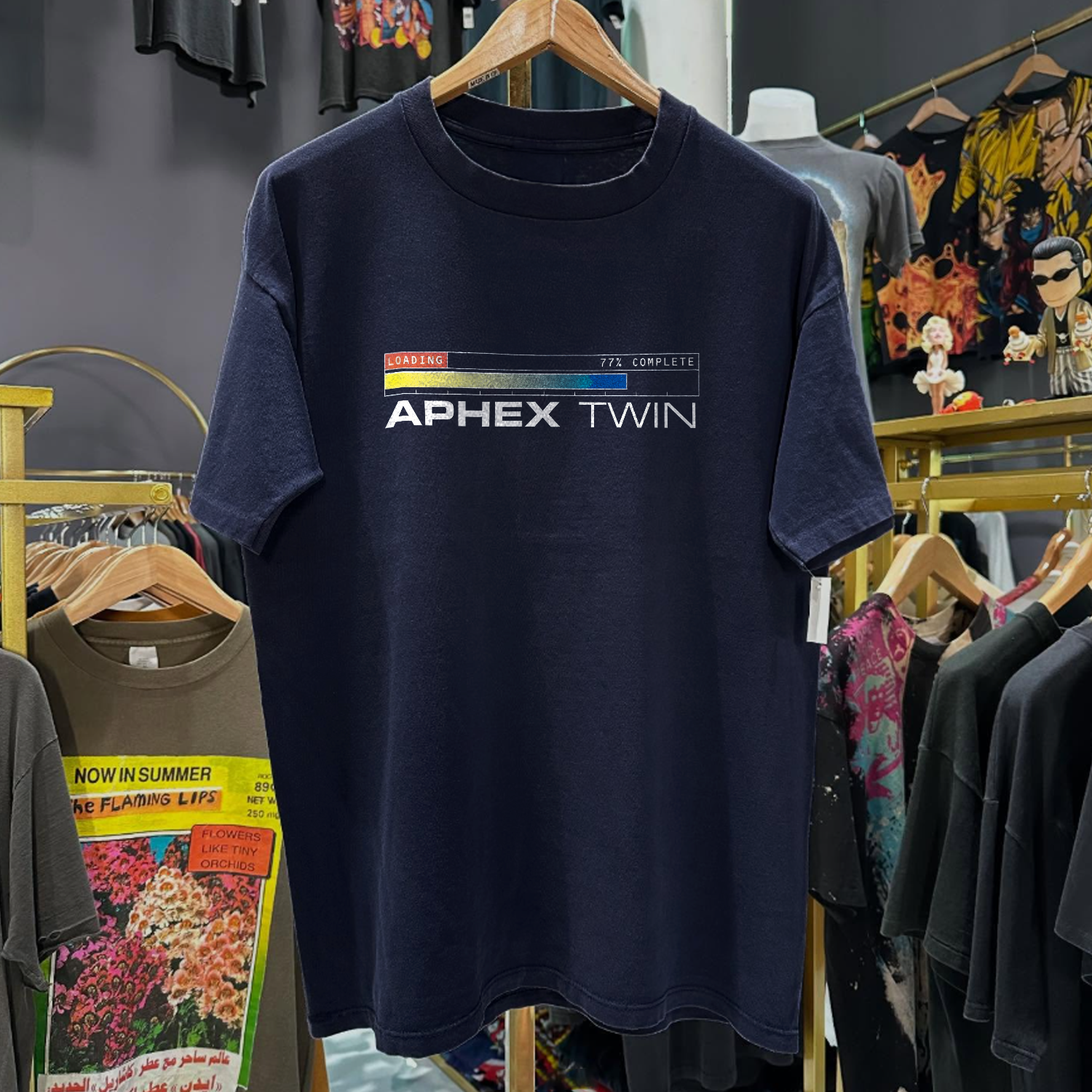 90S Aphex Twin 'Playstation Staff' Rare Washed Navy T-Shirt 90S Aphex Twin 'Playstation Staff' Rare Washed Navy T-Shirt