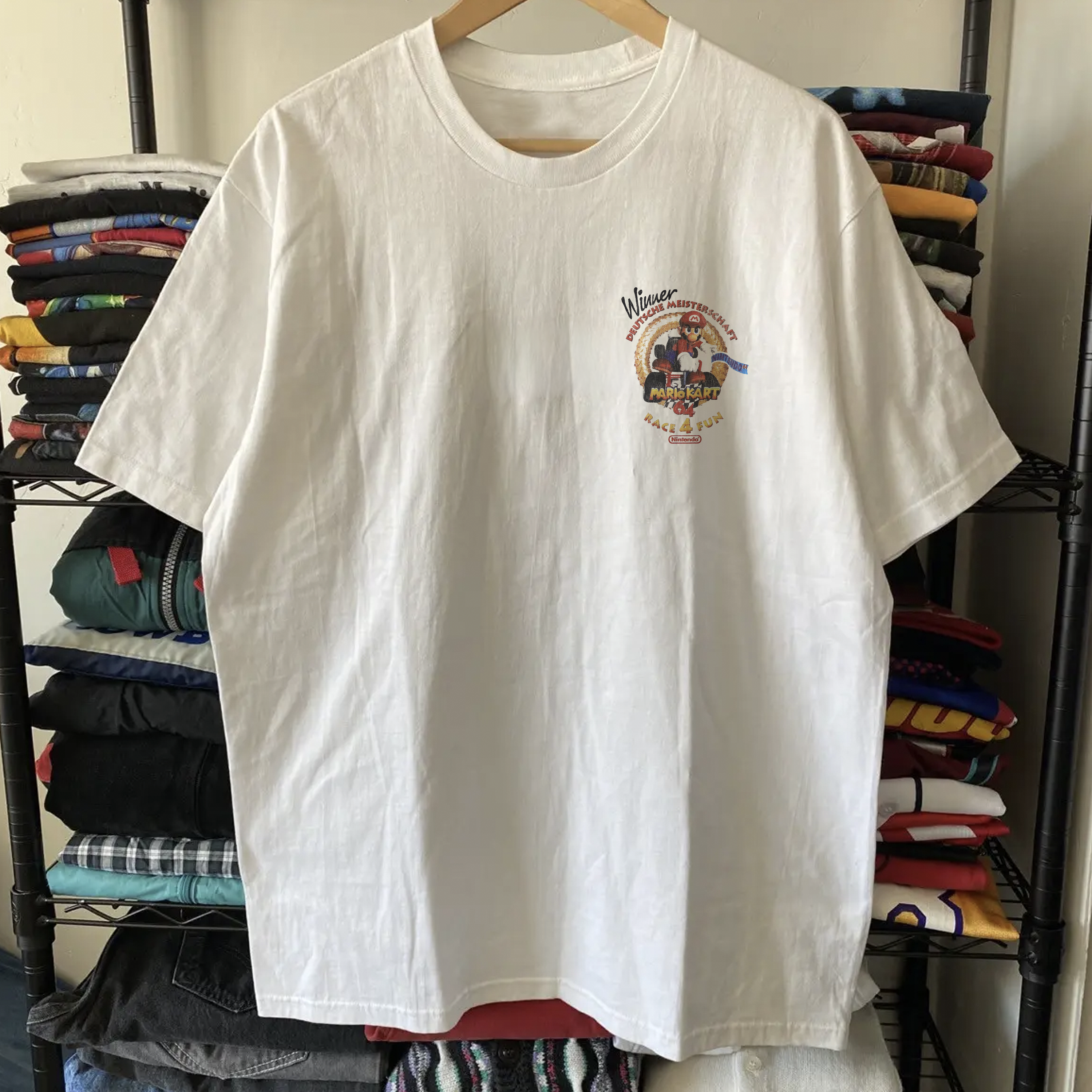 90S GERMAN MARI0 K4RT WINNERS WASHED WHITE TEE