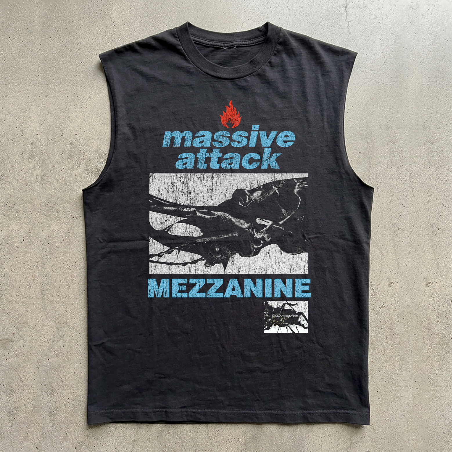 1998 Massive Attack Washed Black Cut Off Tee – Strike Anywhere Vintage