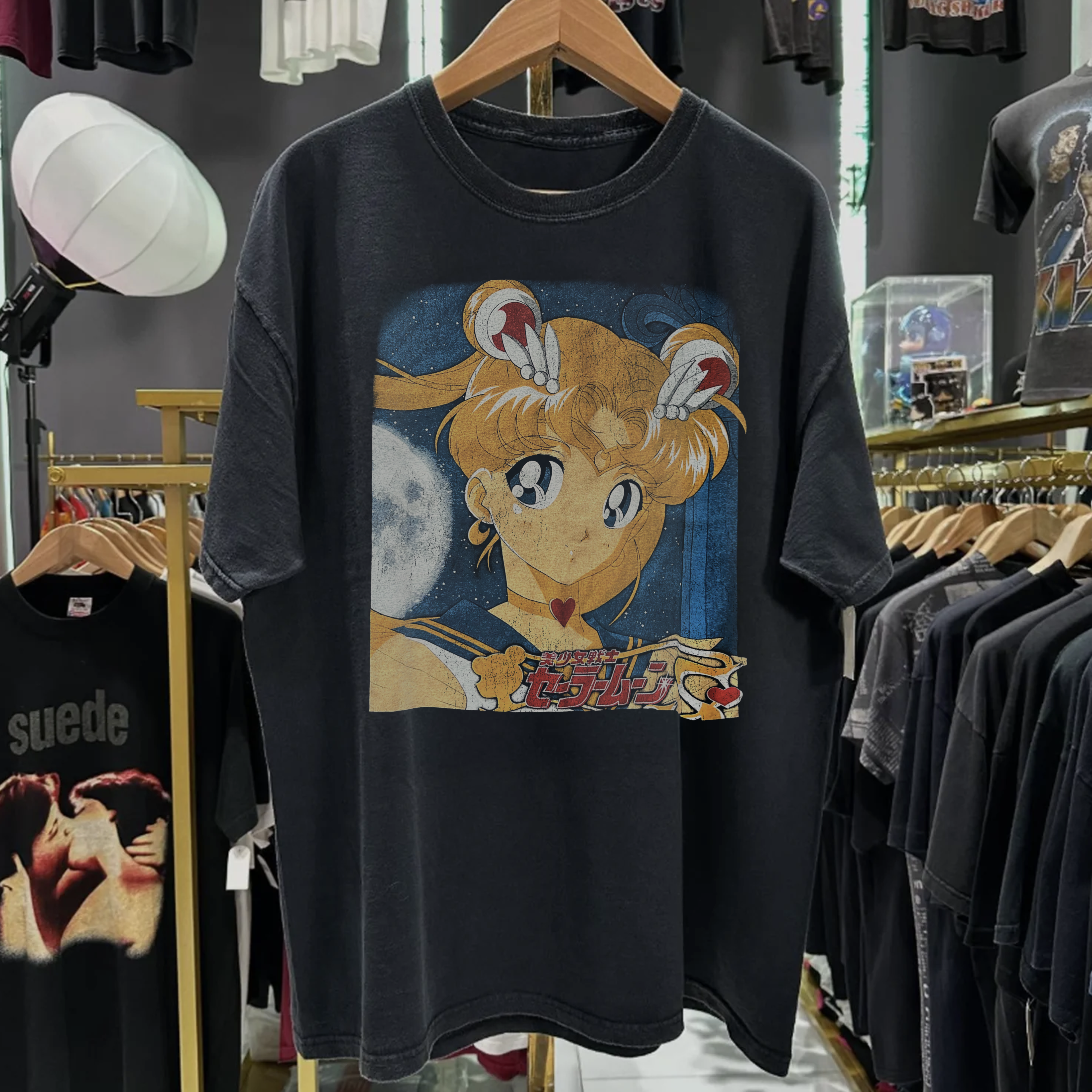 90s Sailor Moon Washed Black Tee – Strike Anywhere Vintage
