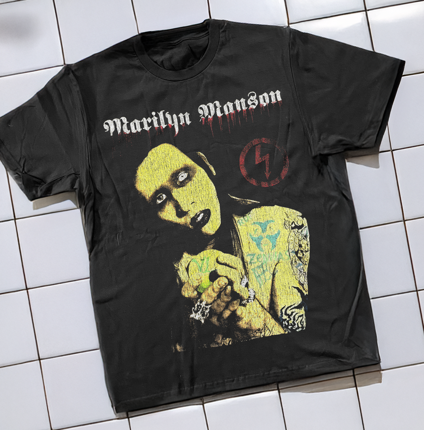 90's Marilyn Manson Boot Washed Black T-Shirt – Strike Anywhere 90's Marilyn Manson Boot Washed Black T-Shirt – Strike Anywhere
