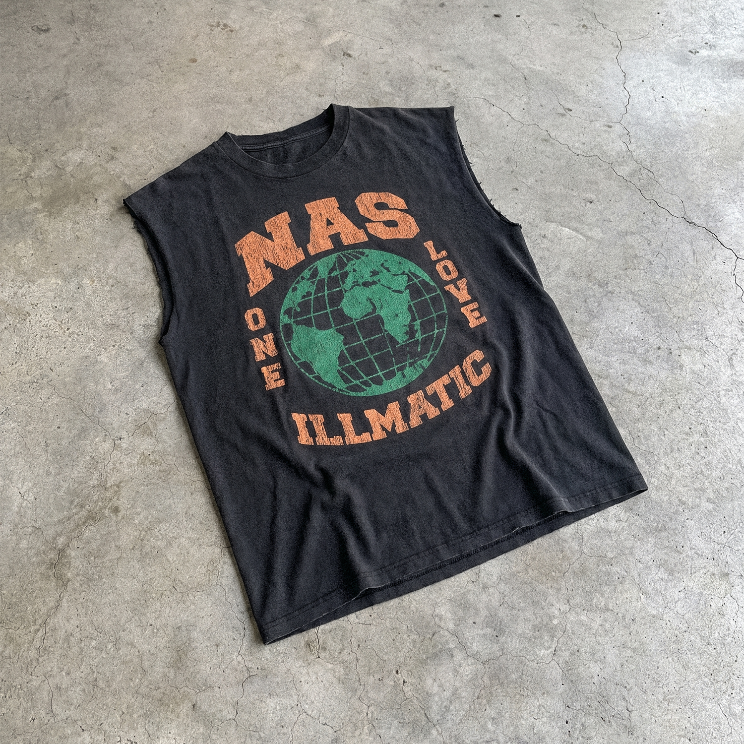 Rare Nas Illmatic Washed Black Cut-Off Tee – Strike Anywhere Vintage