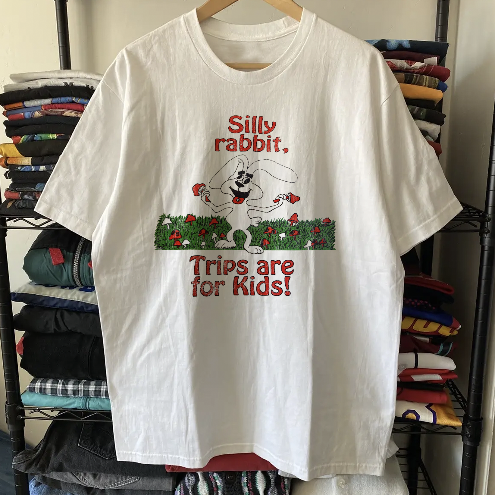 Rare Trix Silly Rabbit Parody Washed White Tee – Strike Anywhere 
