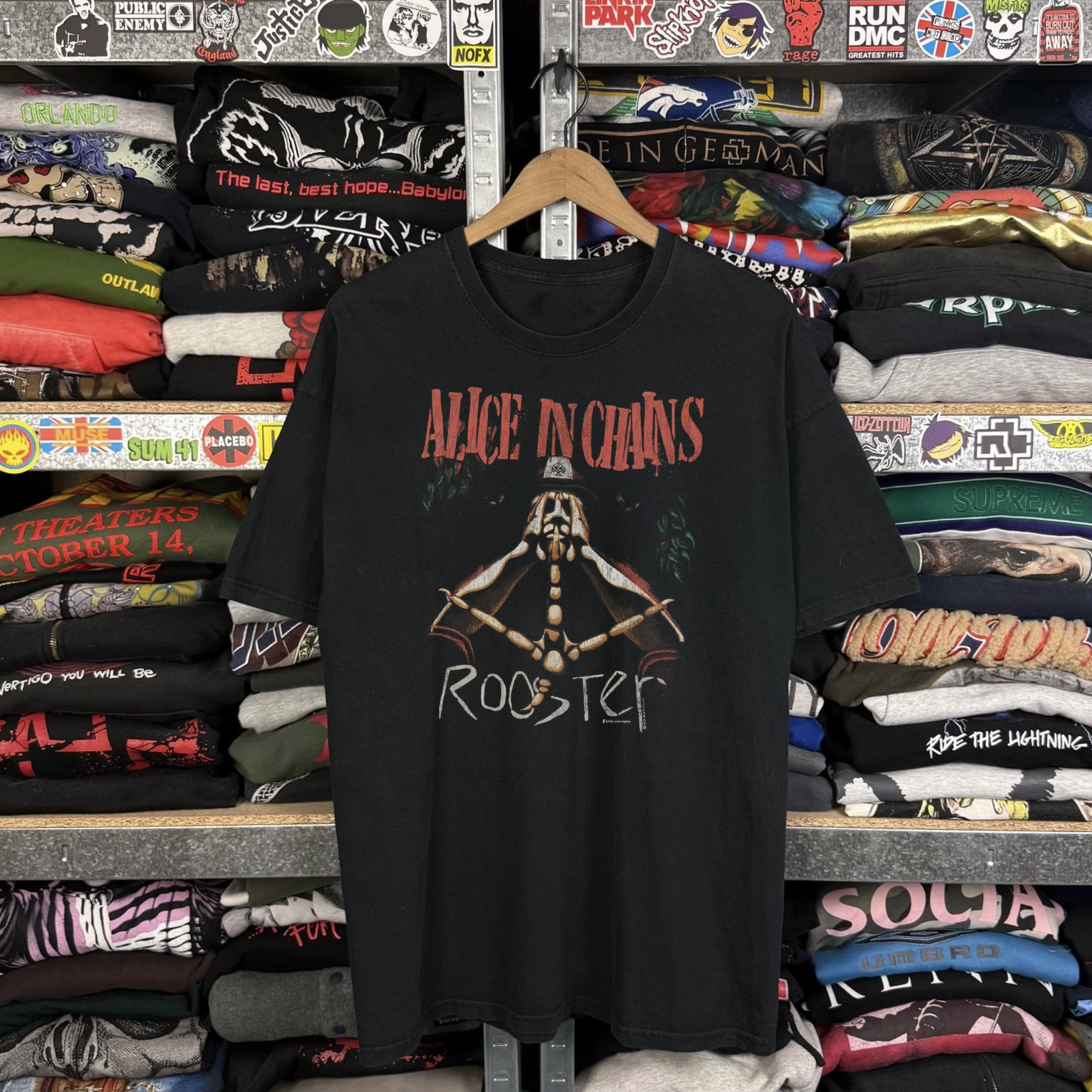 Rare Alice In Chains Rooster Washed Black Tee – Strike Anywhere