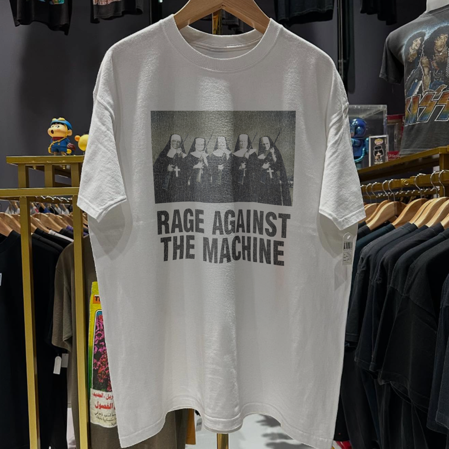 90s Ratm 'Nuns & Guns' Ultra Rare Washed White T-Shirt 90s Ratm 'Nuns & Guns' Ultra Rare Washed White T-Shirt