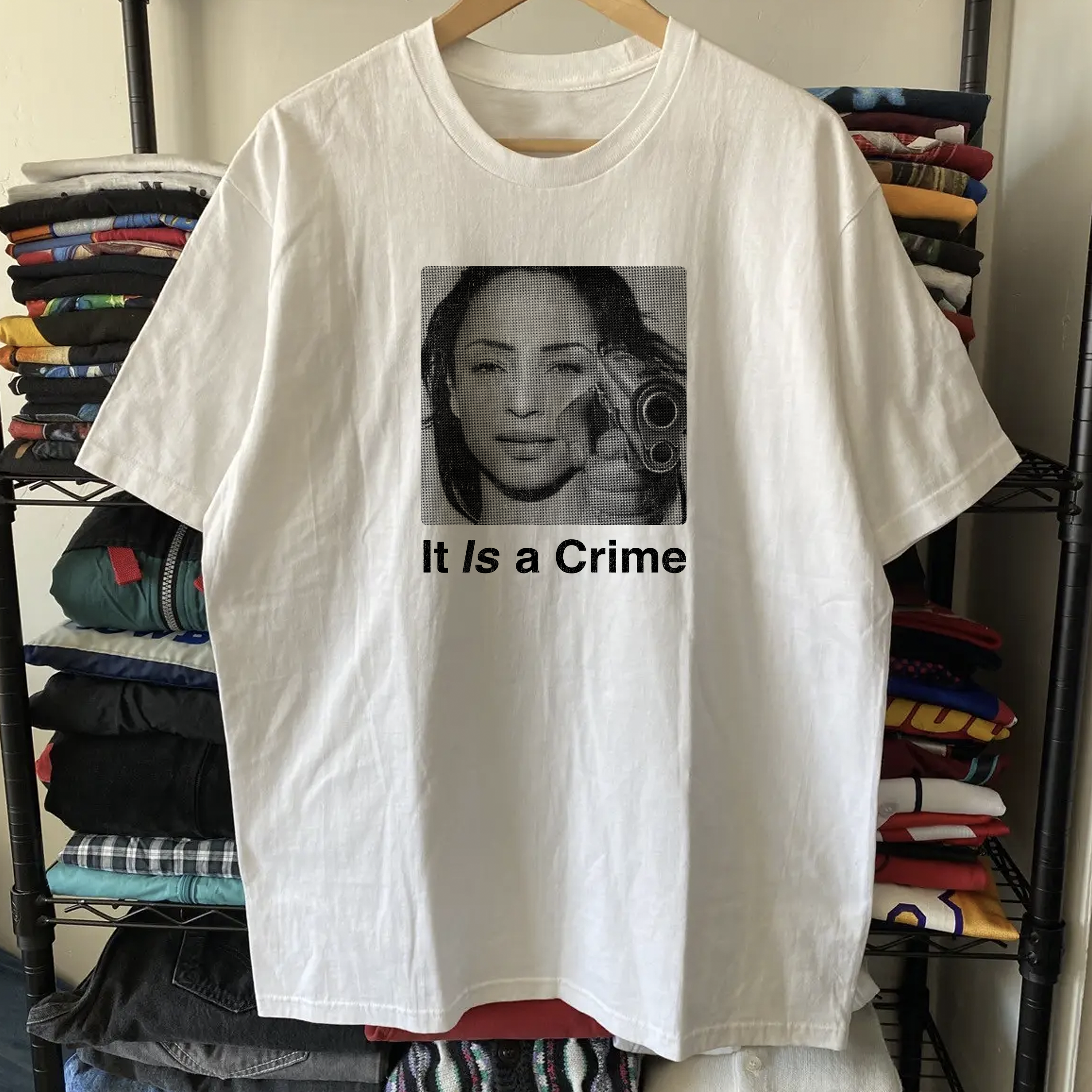 90s Sade Parody It Is a Crime Washed White Tee – Strike Anywhere