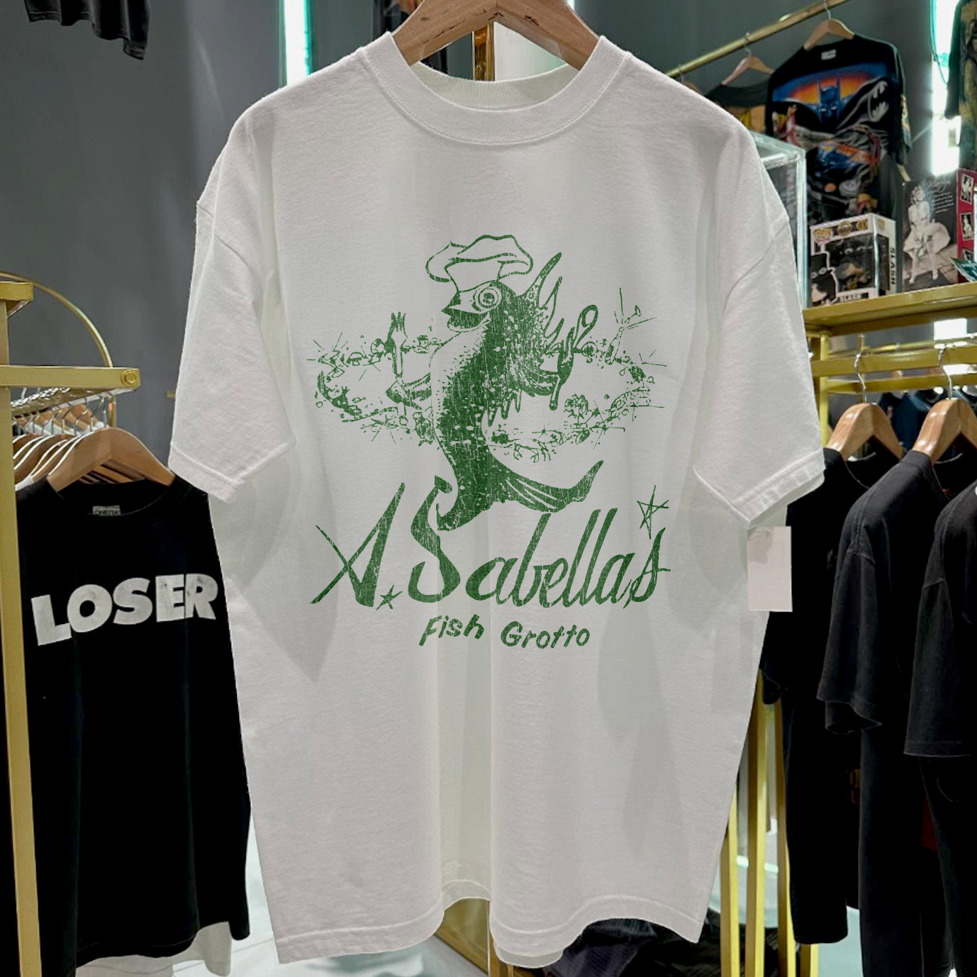 A. SABELLAS FISH GROTTO 'SAN FRAN' RARE WASHED WHITE T-SHIRT