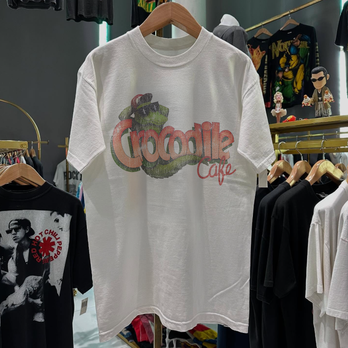 90S Crocodile Cafe Rare Washed White T-Shirt – Strike Anywhere Vintage 90S Crocodile Cafe Rare Washed White T-Shirt – Strike Anywhere Vintage