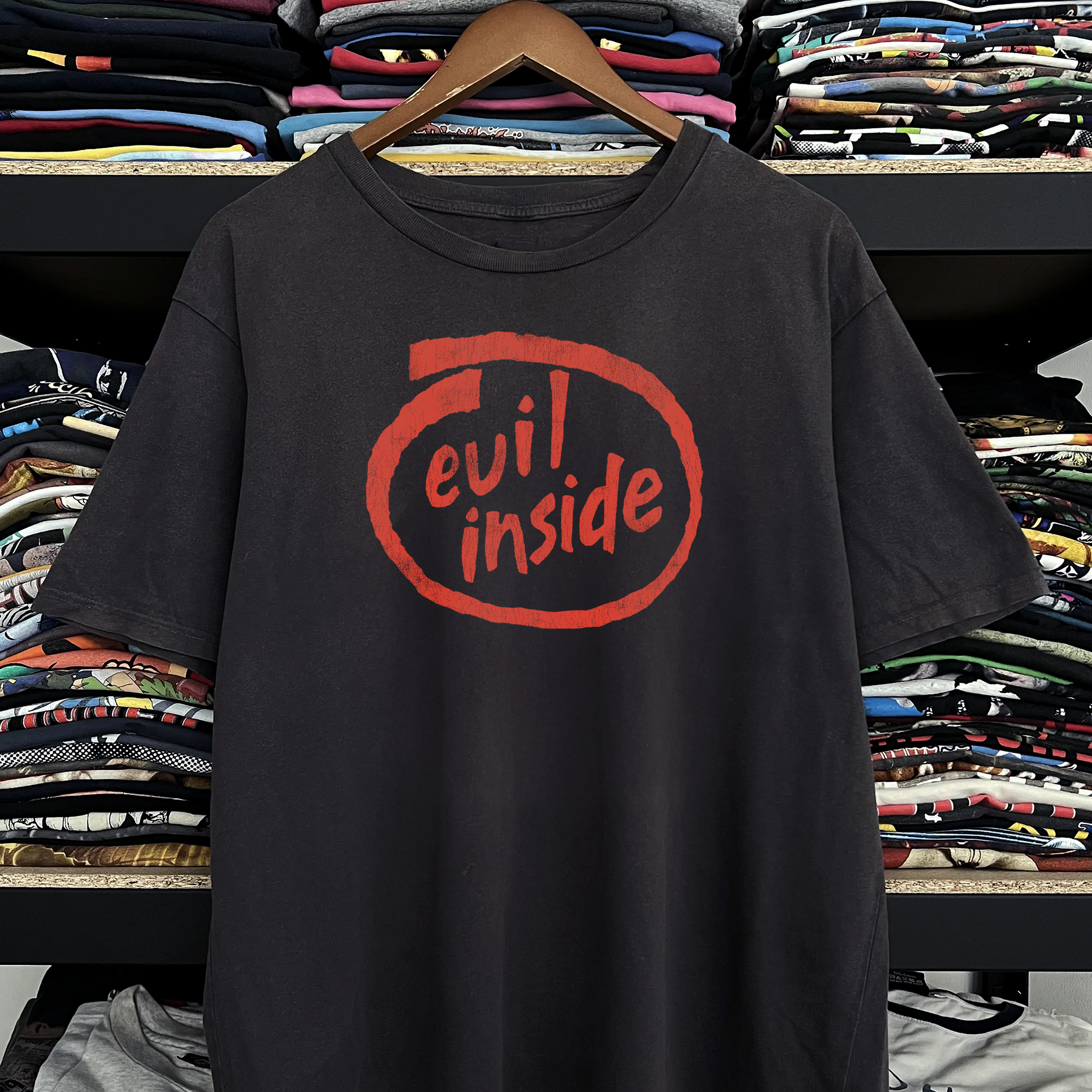 Rare Evil Inside Parody Washed Black Tee