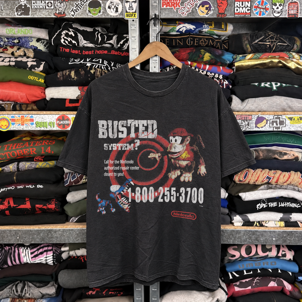 95 Nintendo Busted Systems Rare Employee Vintage Washed Black T