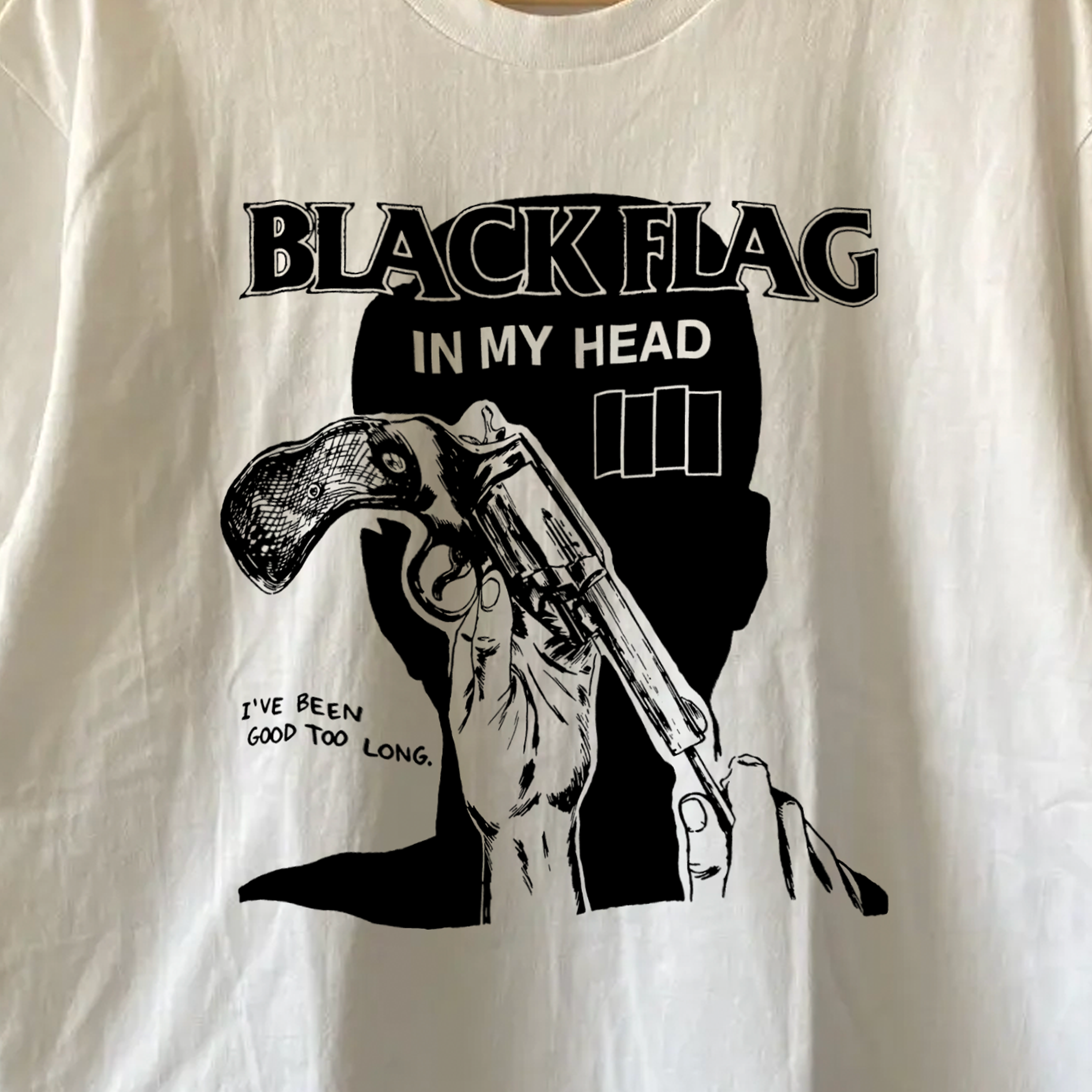 Black Flag In My Head Washed White Tee