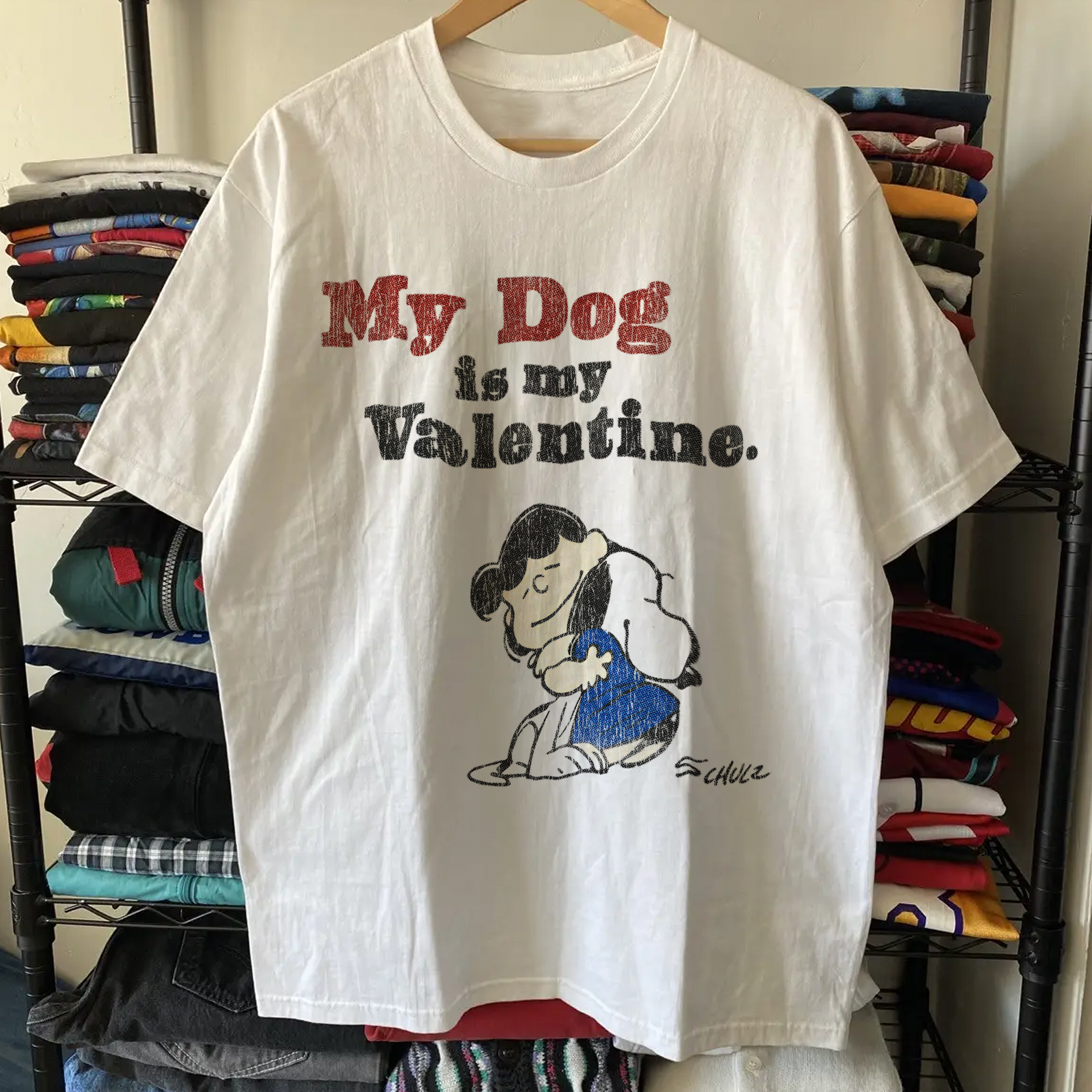 My Dog Is My Valentine Peanuts Washed White Tee