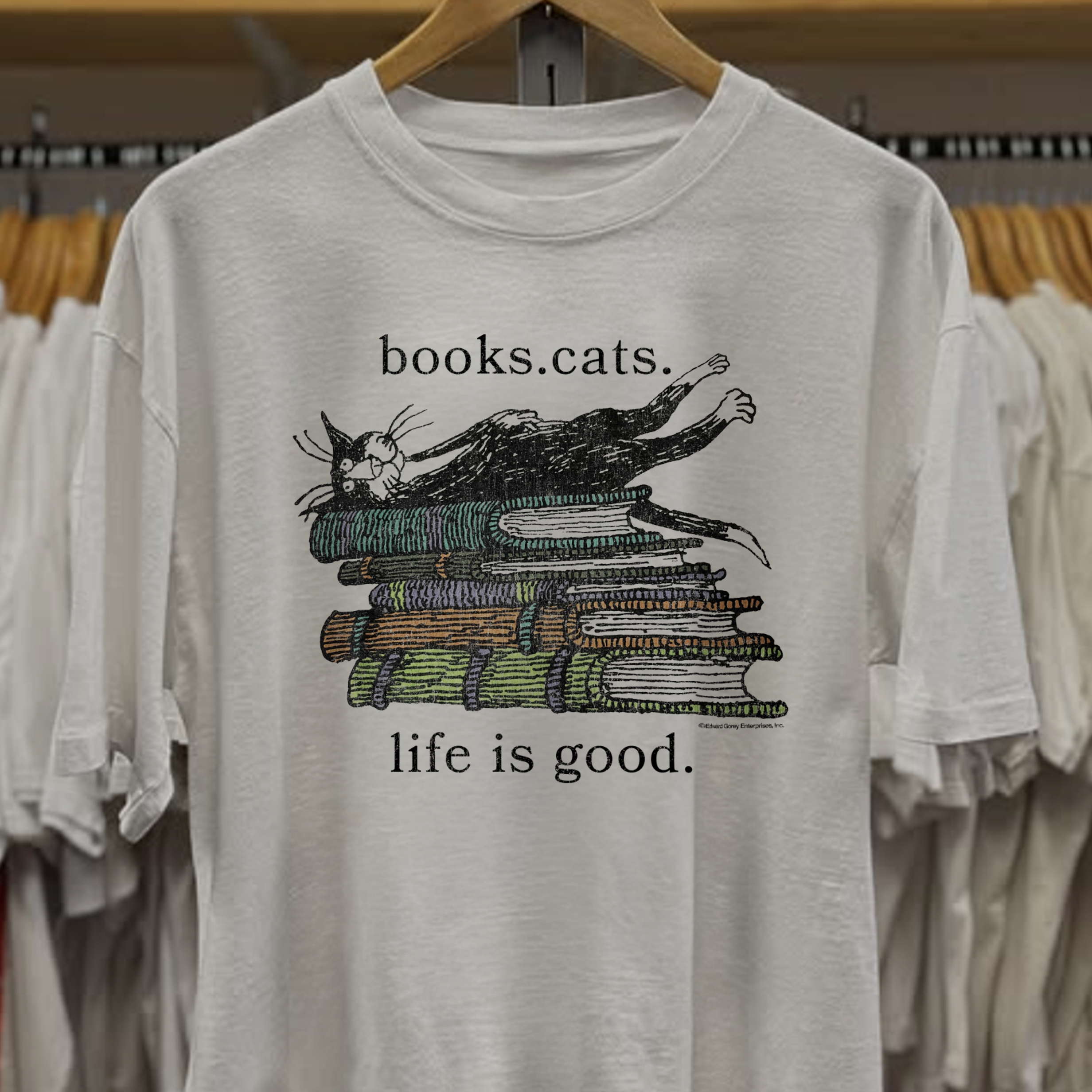 Rare Edward Gorey Books Cats Washed White Tee