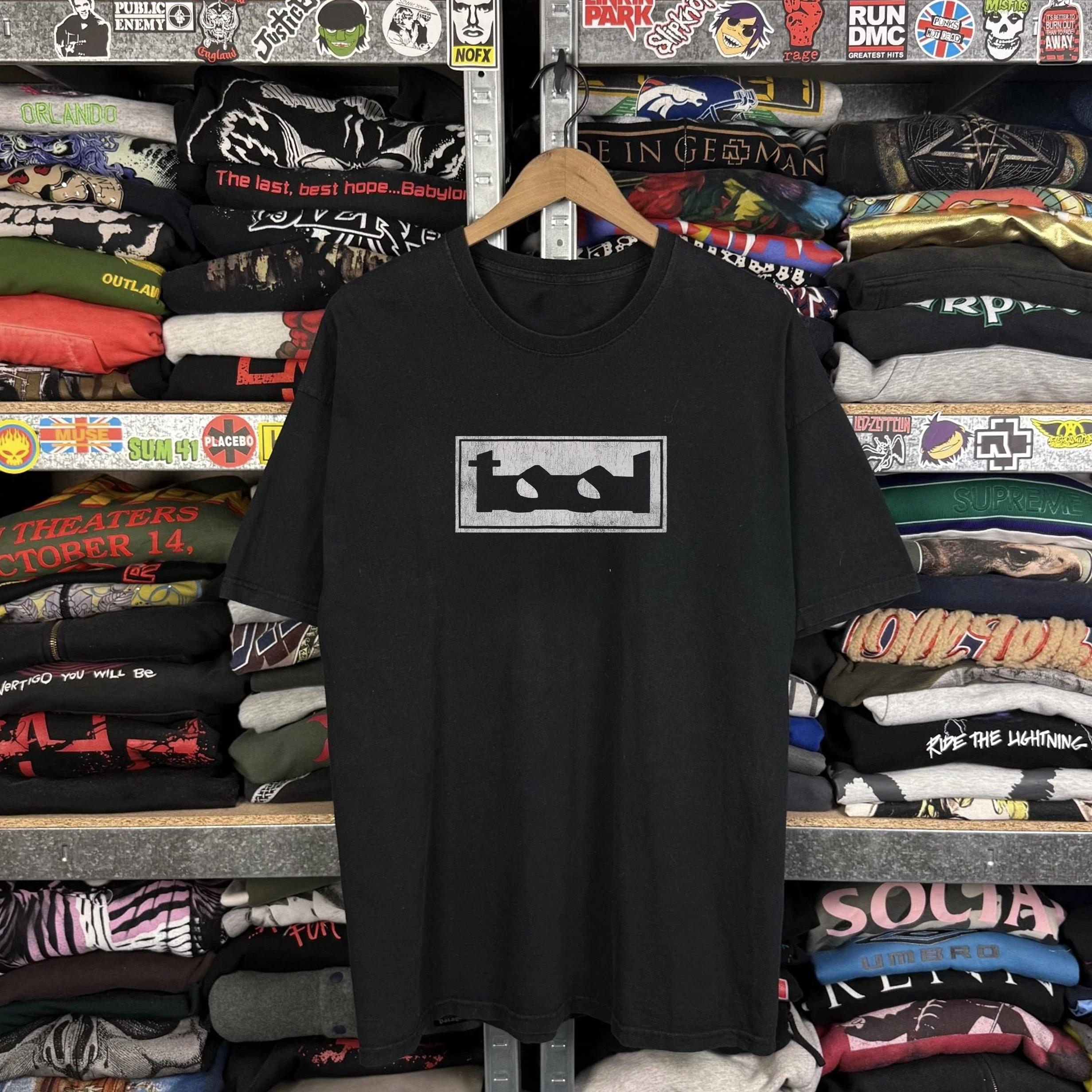 Y2k Tool Flaming Eye Washed Black Tee