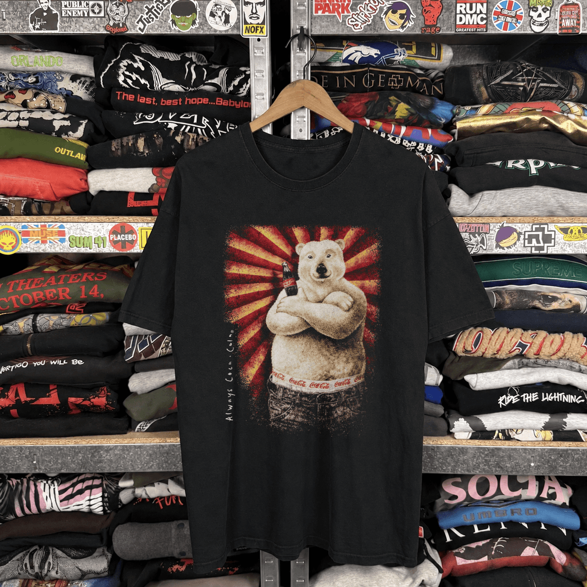 90s Japanese 'Cola Polar' Bear Vintage Washed Black T-Shirt