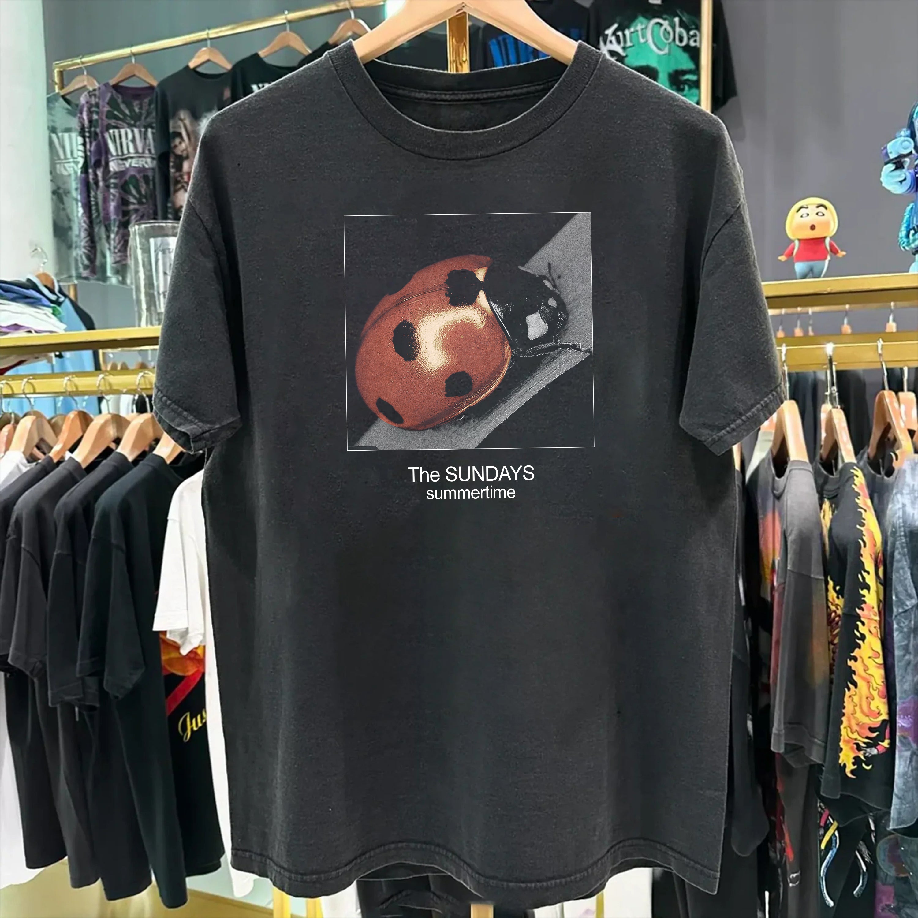 97 The Sundays Summertime Ladybug Washed Black T-Shirt