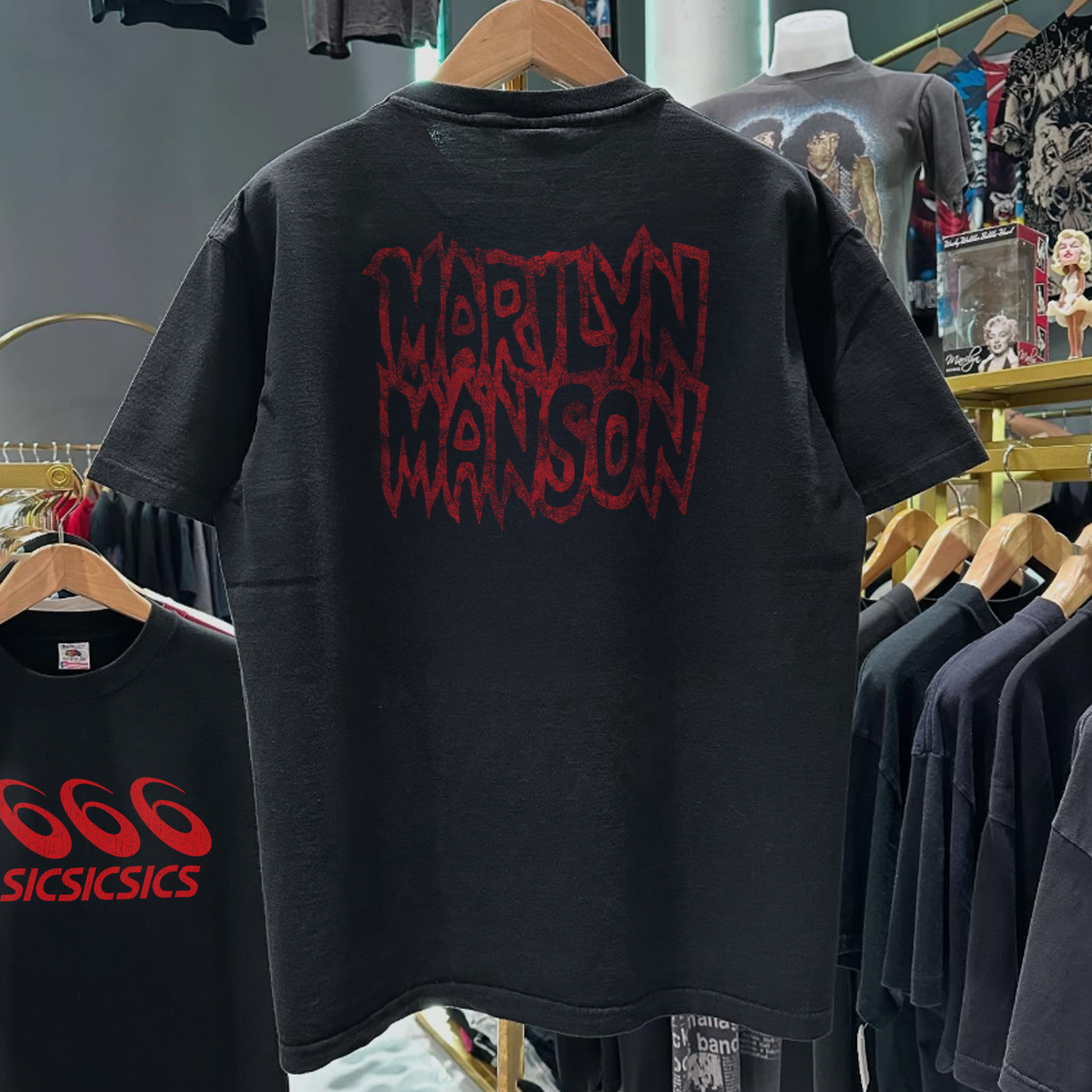 1995 SATANIC ARMY MAR1LYN MANSON WASHED BLACK TEE