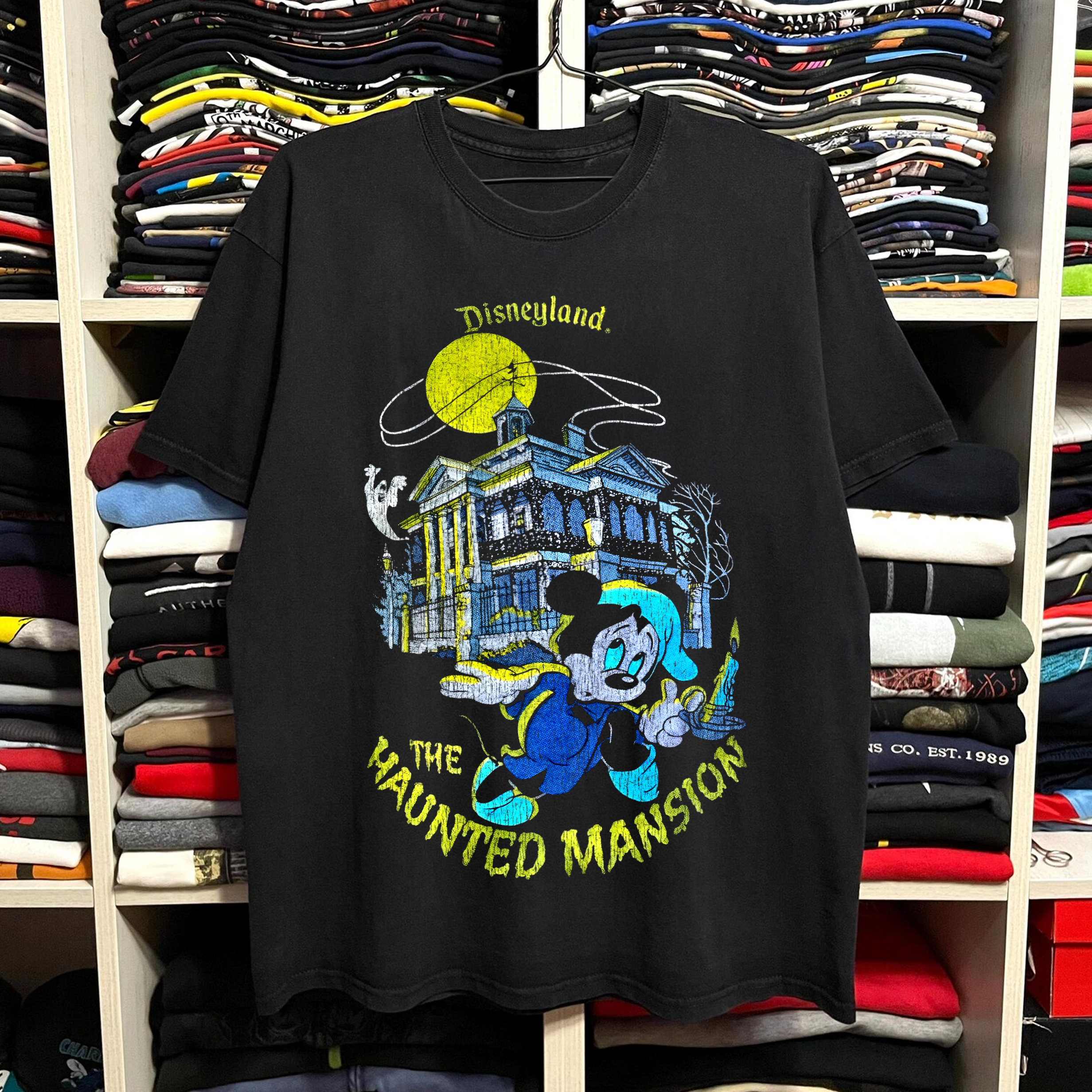 Rare Mickey Haunted Mansion Washed Black Tee