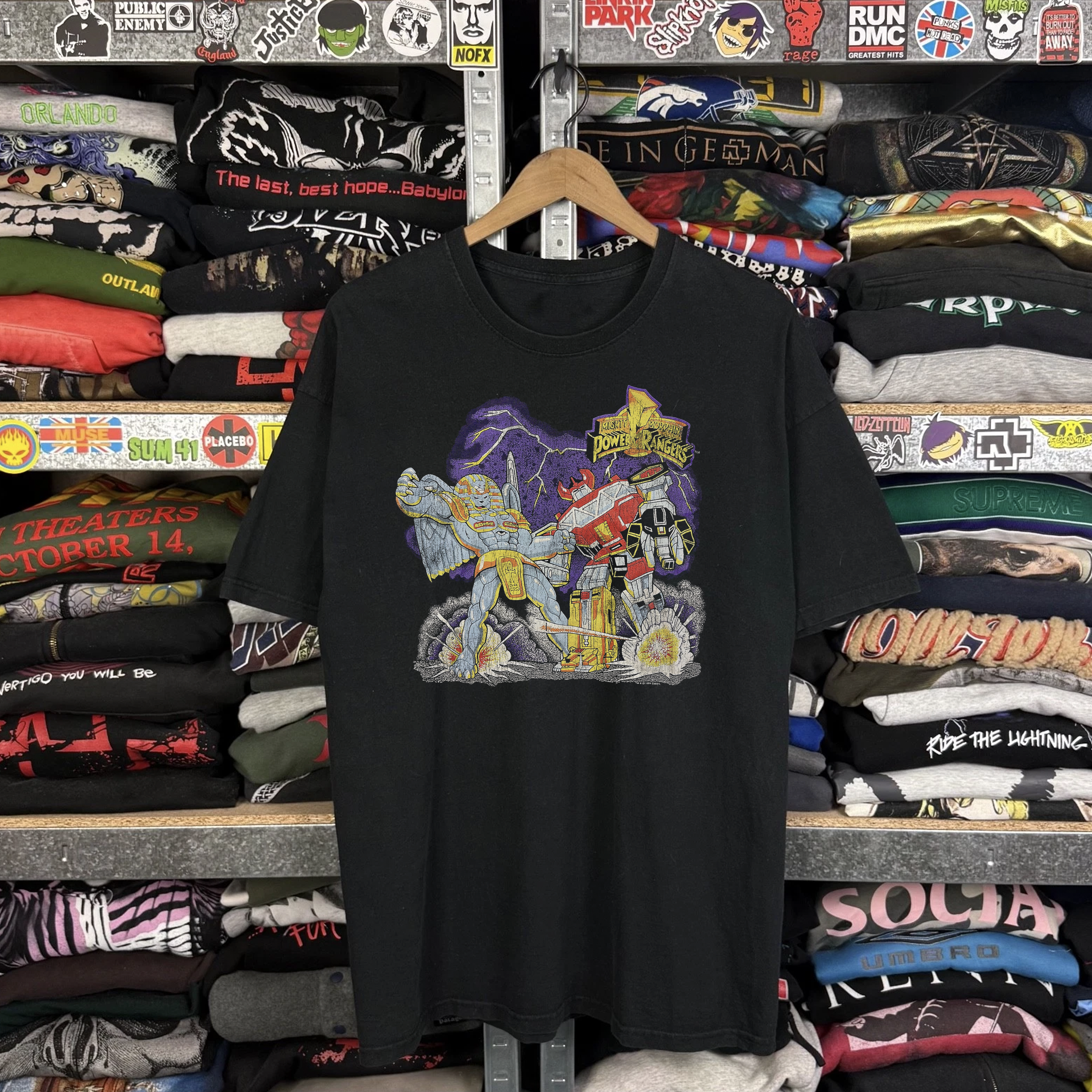 Rare Mighty Morphin Power Rangers Washed Black Tee