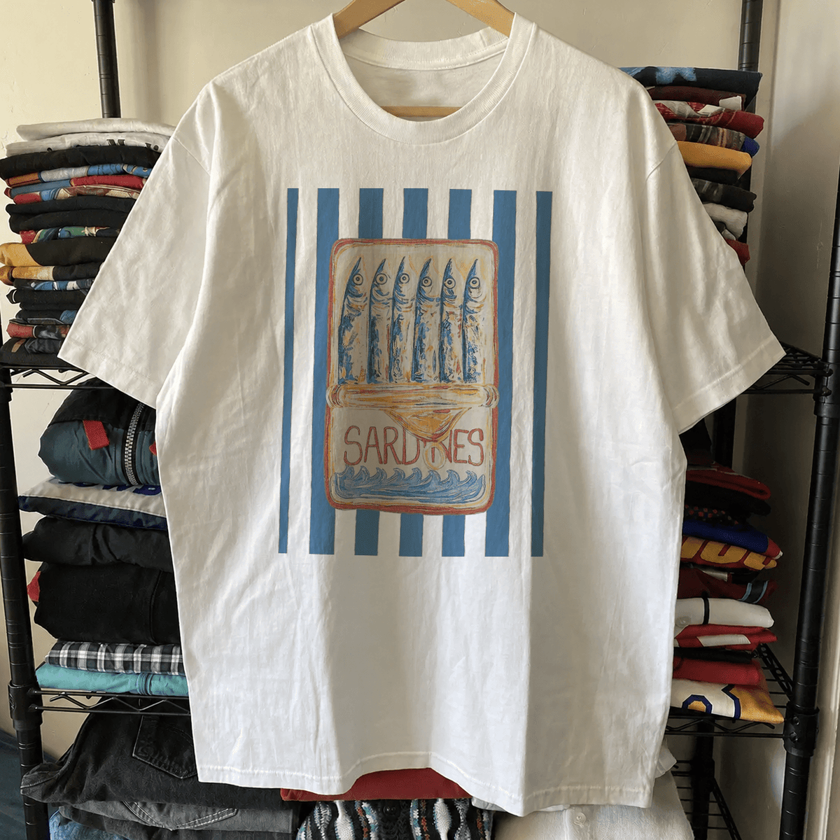Sardines Fisherman Vintage Washed White T-Shirt
