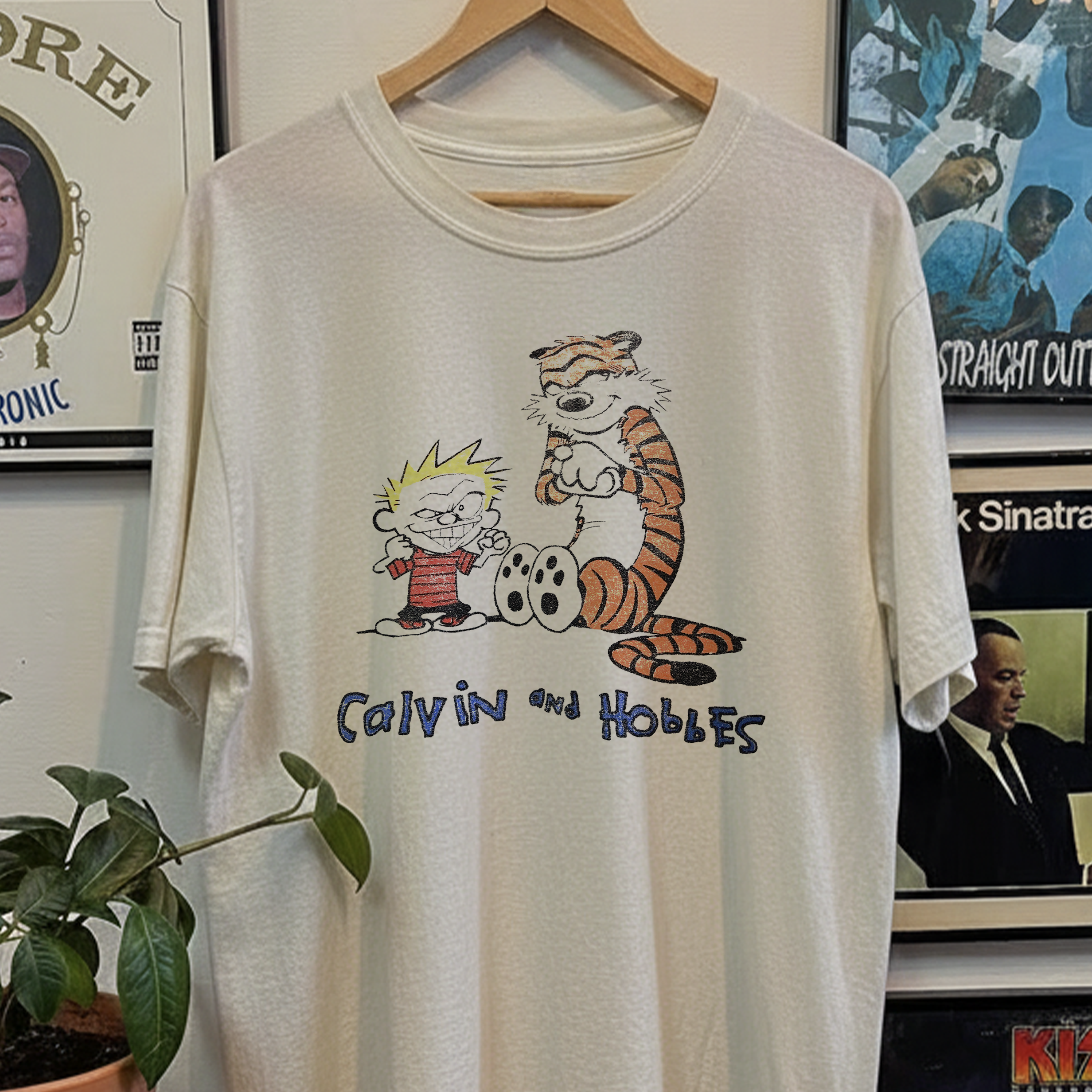 90s Calvin and Hobbes Promo Washed White Tee