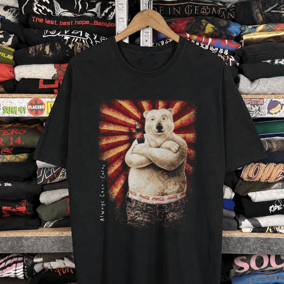 90s Japanese 'Cola Polar' Bear Vintage Washed Black T-Shirt