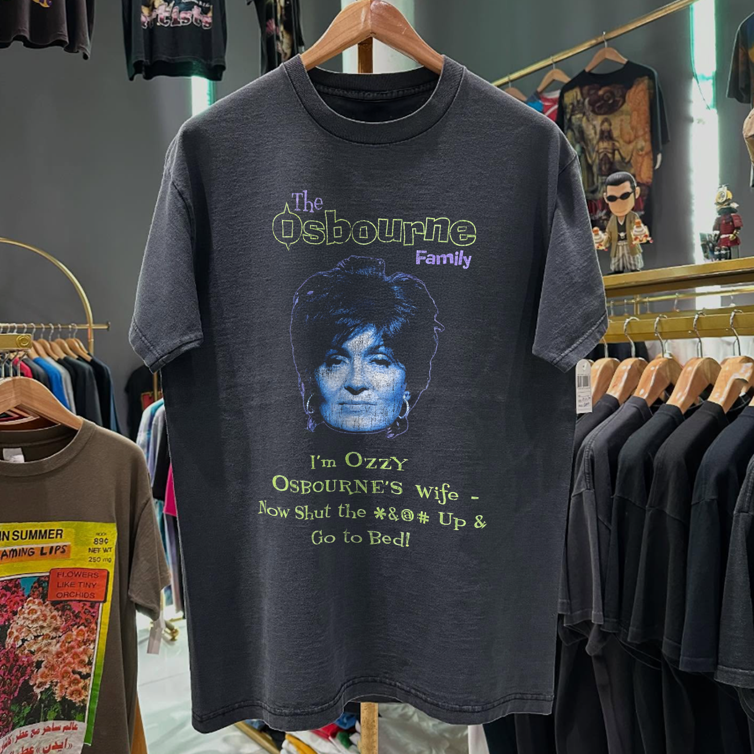 2002 THE OSBOURNE FAMILY 'GO TO BED' RARE WASHED BLACK T-SHIRT