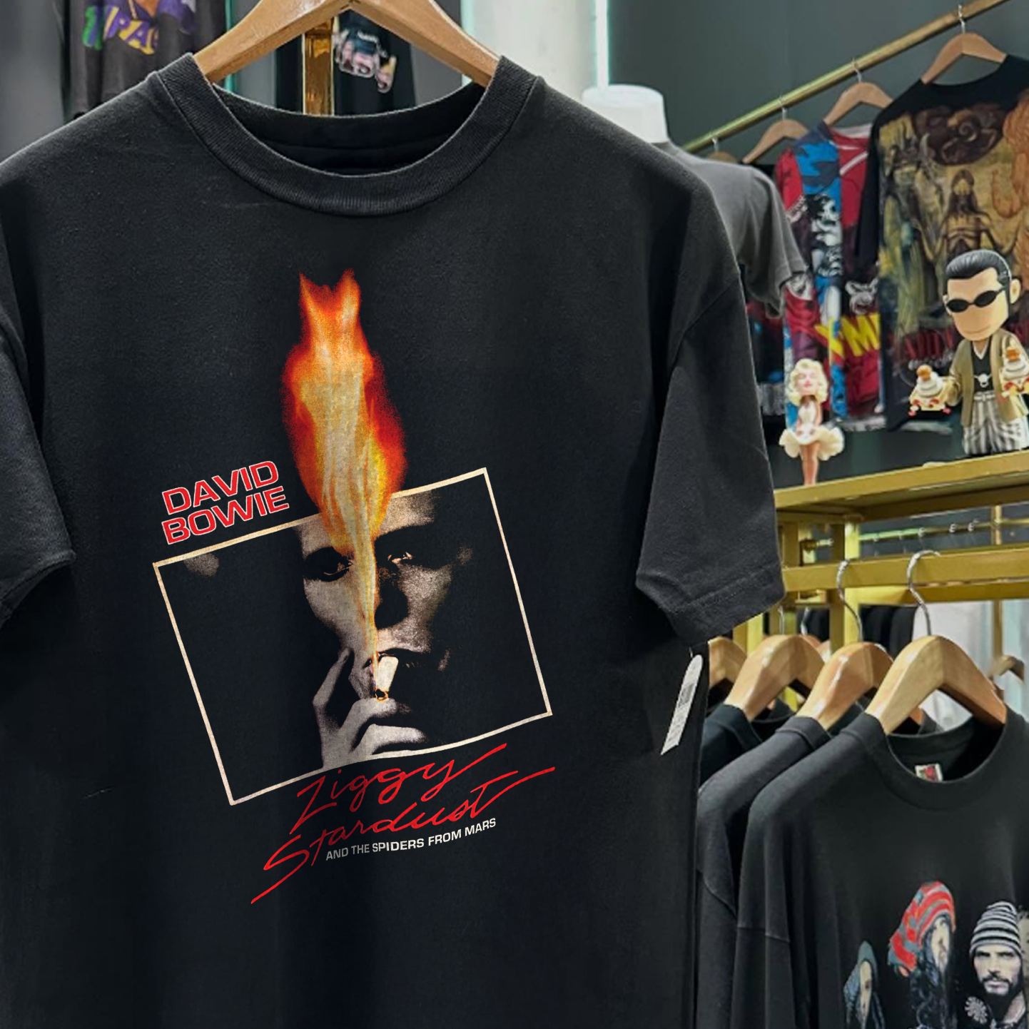 DAVID BOWIE ZIGGY STARDUST RARE WASHED BLACK T-SHIRT