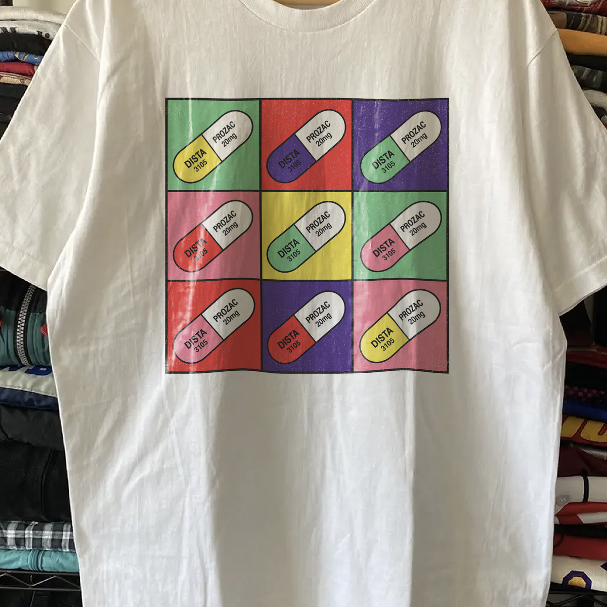 Prozac Pop Art Pill Grid Poster Washed White Tee