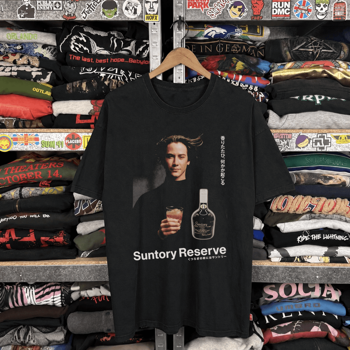90s Keanu 'Suntory Reserve' Japanese Whiskey Vintage Washed Black T-Shirt
