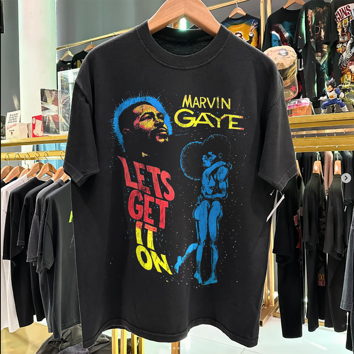 MARVIN GAYE - LETS GET IT ON RARE WASHED BLACK T-SHIRT