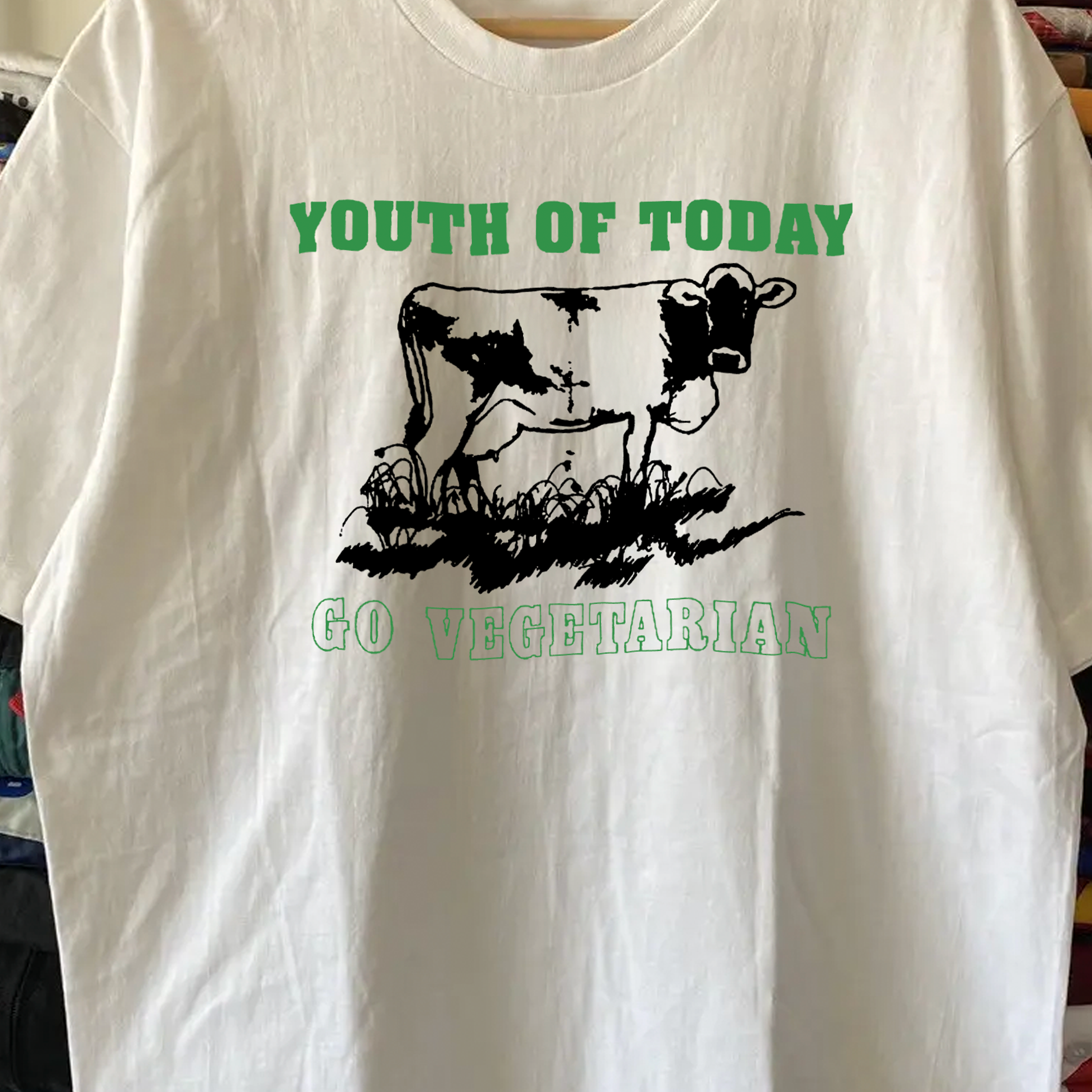 80's Youth Of Today Go Veg Washed White Tee