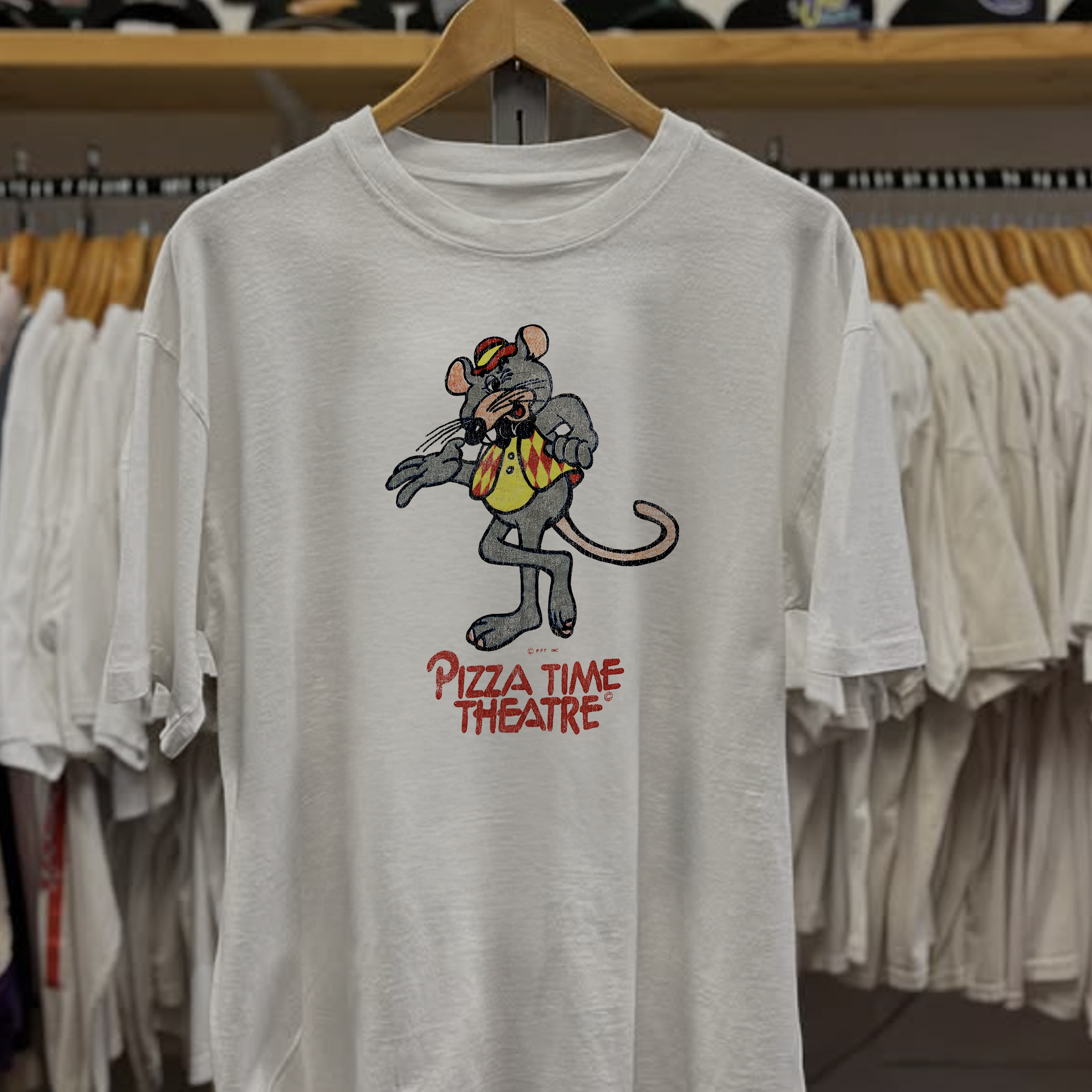 70s Chuck E Cheese Washed White Tee