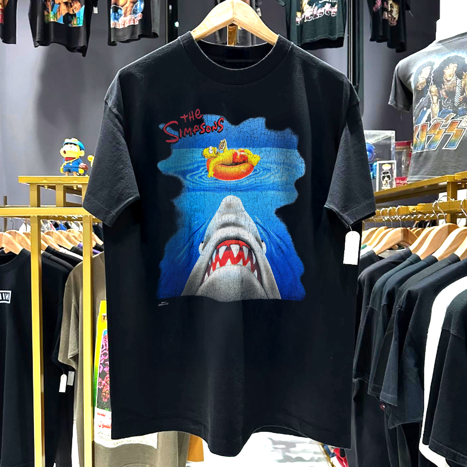 1999 SIMPSONS JAWS PARODY RARE WASHED BLACK T-SHIRT