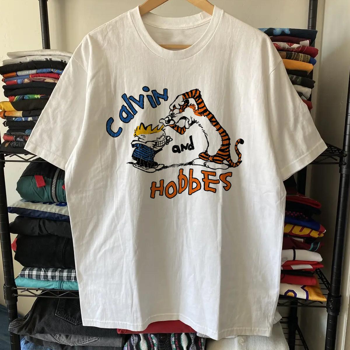 Rare Calvin And Hobbes Washed White Tee