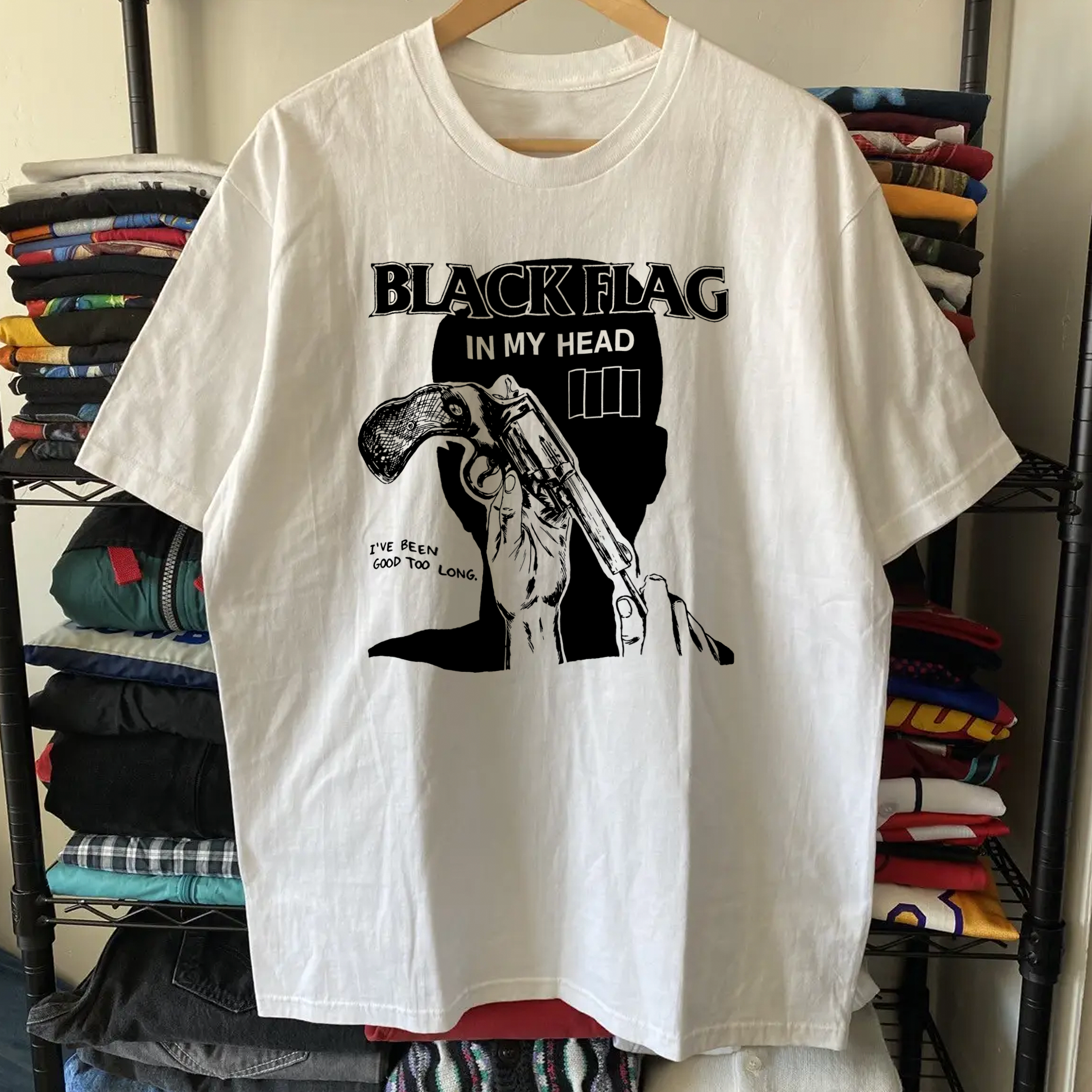 Black Flag In My Head Washed White Tee