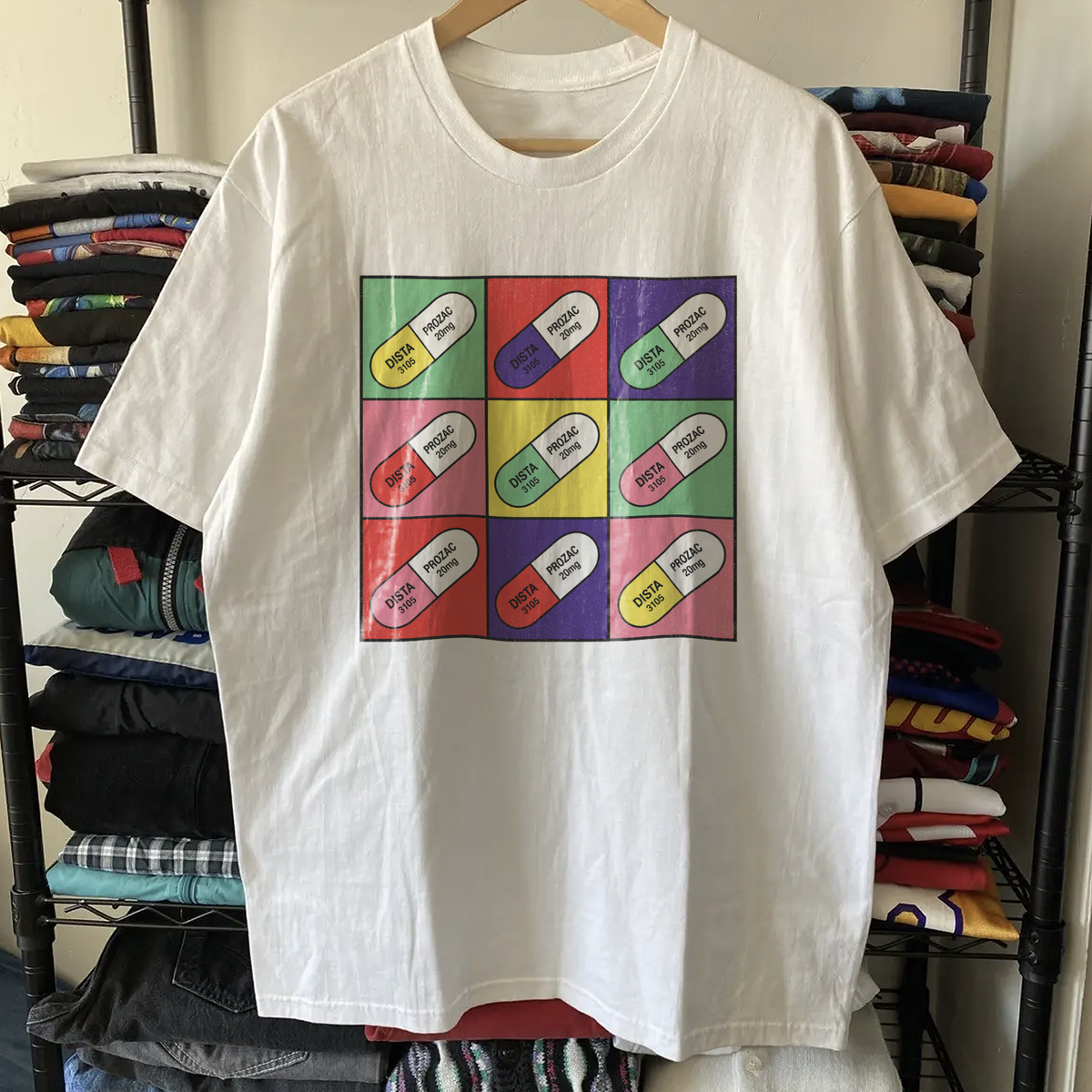 Prozac Pop Art Pill Grid Poster Washed White Tee