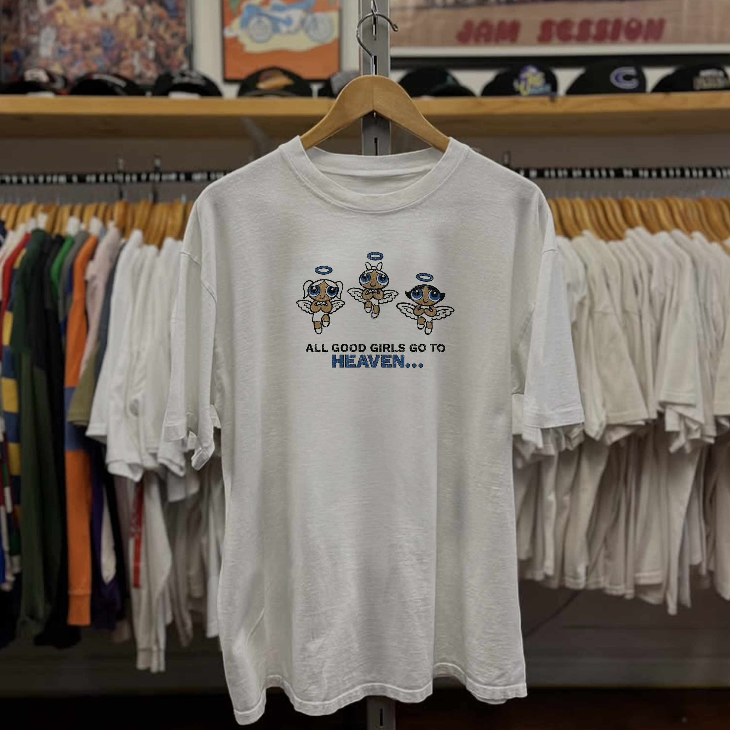 90s Powerpuff Girls Good Girls Bad Girls Parody Washed White Tee