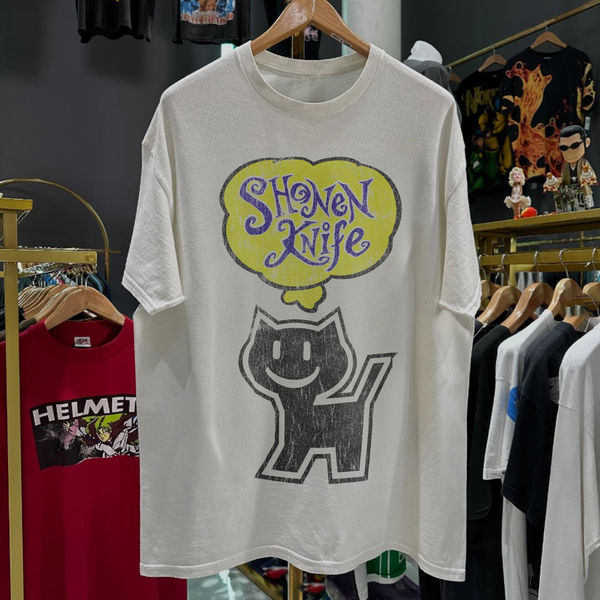 90's Shonen Kitten Club 'Shonen Knife Cat Tee' Rare Washed White T