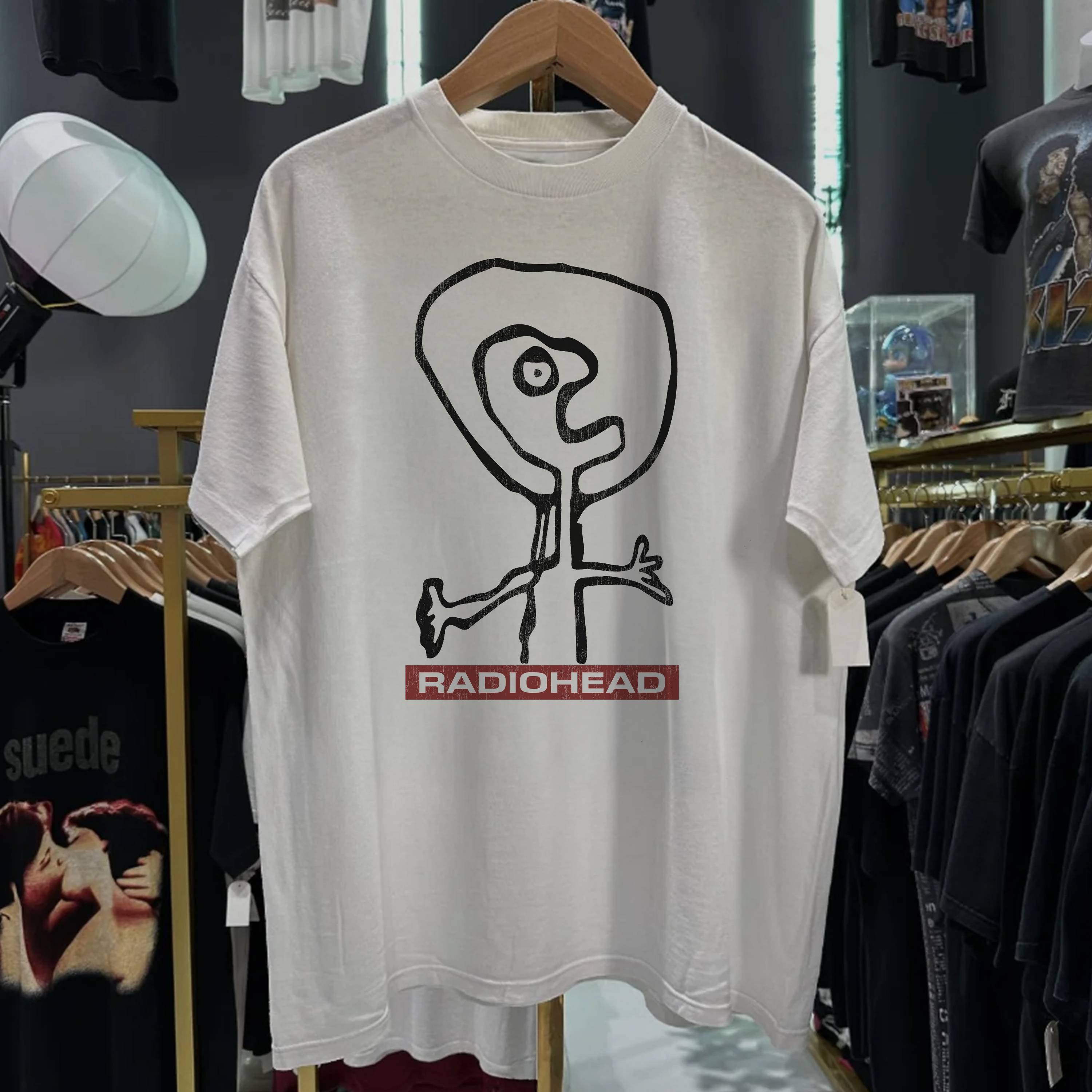 90S Radiohead Promo Washed White Tee – Strike Anywhere Vintage 90S Radiohead Promo Washed White Tee – Strike Anywhere Vintage
