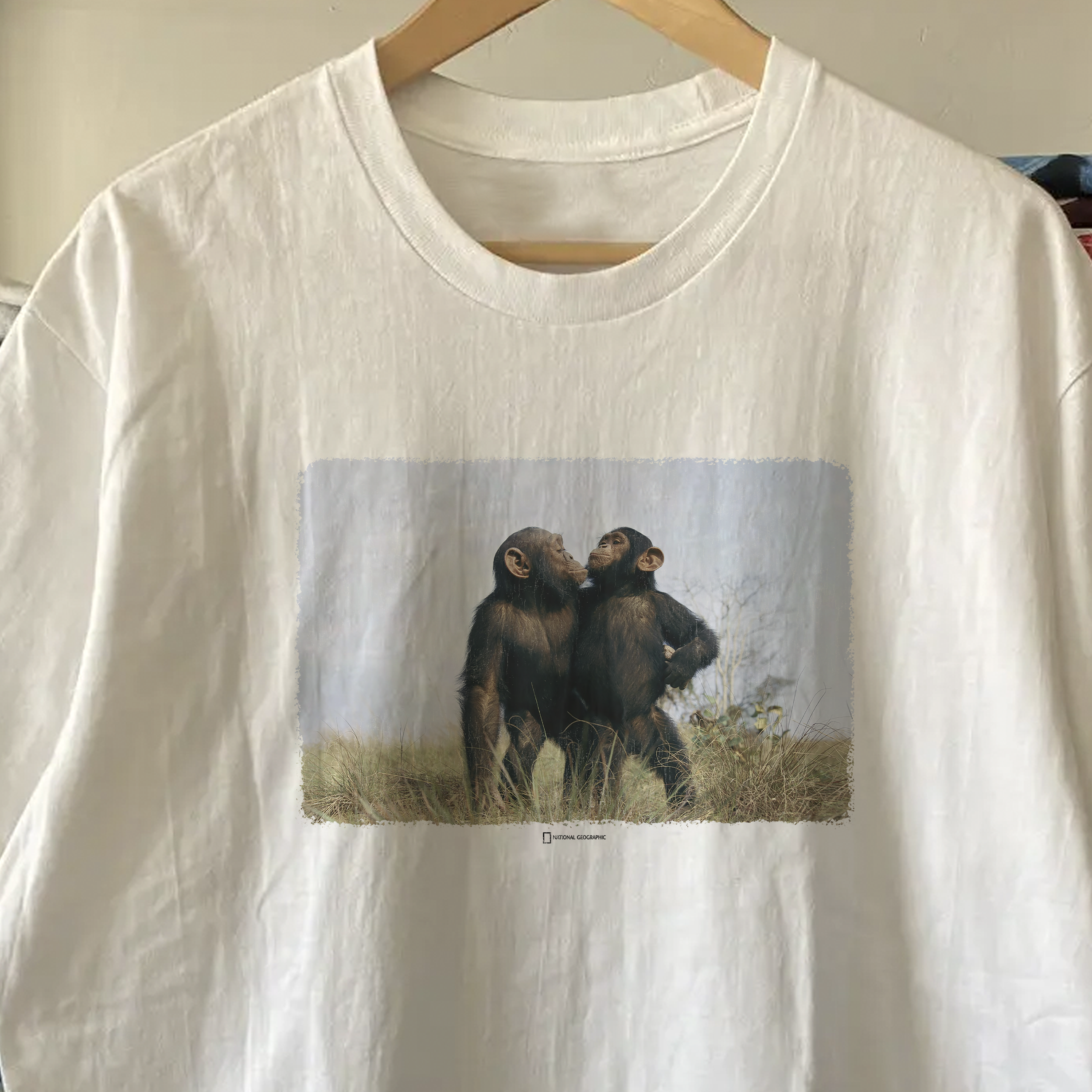 Rare National Geographic Monkey Washed White Tee