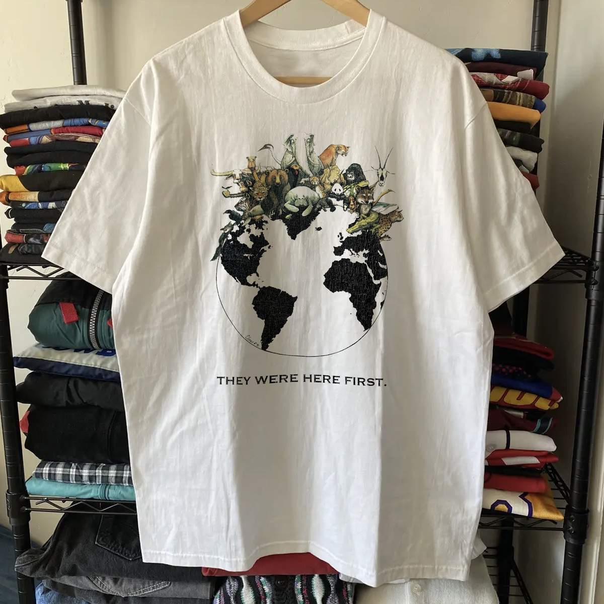 1992 They Were Here First Washed White Tee – Strike Anywhere Vintage