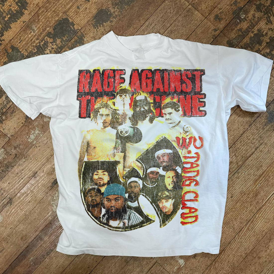 Ratm X Wu 1997 Tour Merch Rare Vintage Washed White T-Shirt Ratm X Wu 1997 Tour Merch Rare Vintage Washed White T-Shirt