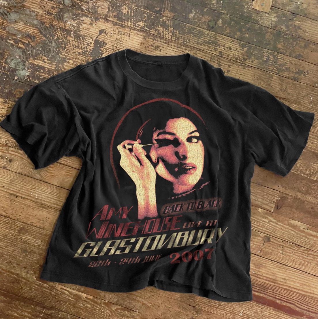 WINEH0USE BACK TO BLACK 2007 TOUR TEE - WASHED BLACK VINTAGE T-SHIRT